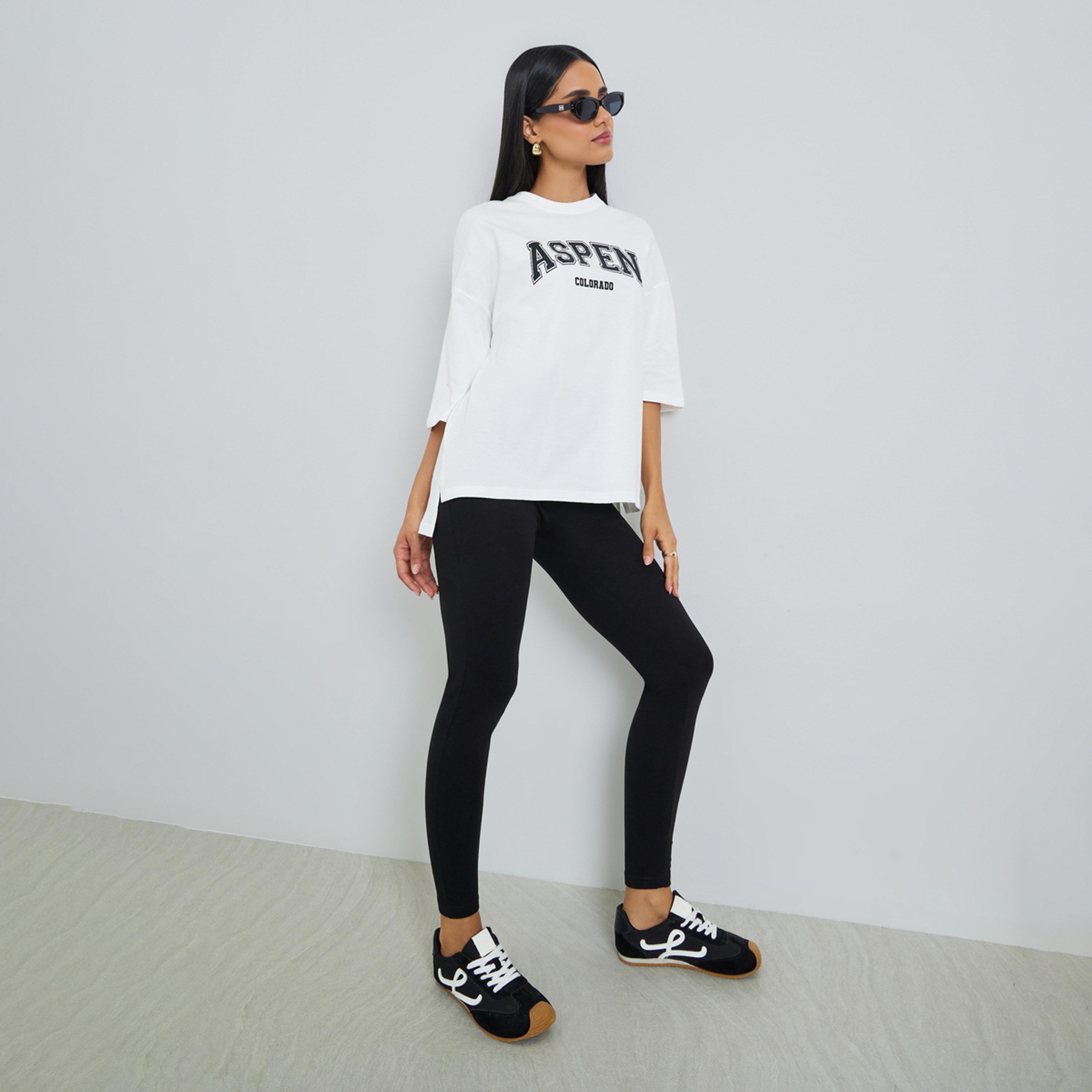 Styli Slogan Print Oversized T-Shirt and Leggings Co-Ords-women-clothing-coordsets-image-1