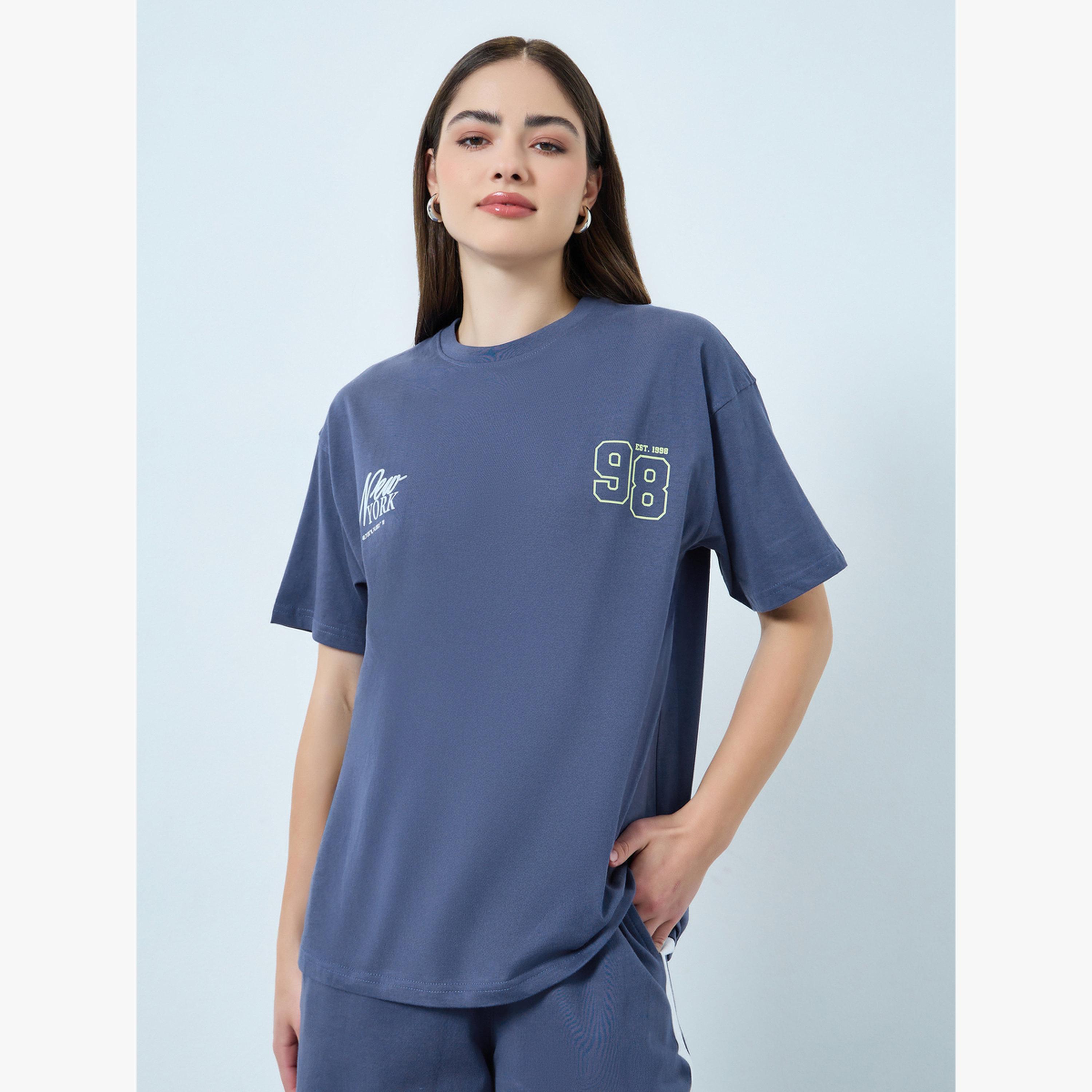 Styli Blue Oversized T-Shirt and Wide Leg Joggers Co-ords-women-clothing-coordsets-image-3