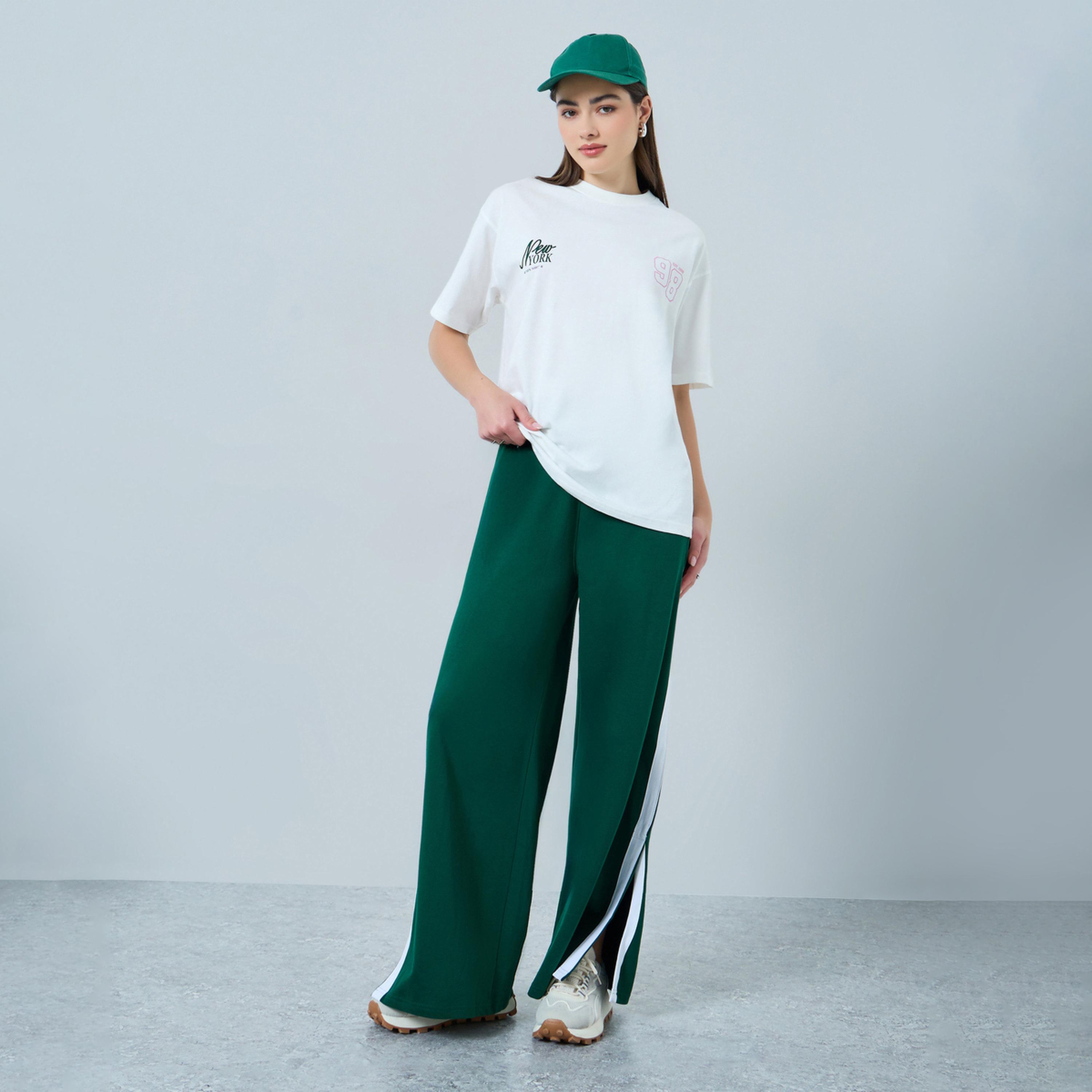 Styli White Oversized T-Shirt and Wide Leg Joggers Co-ords-women-clothing-coordsets-image-1