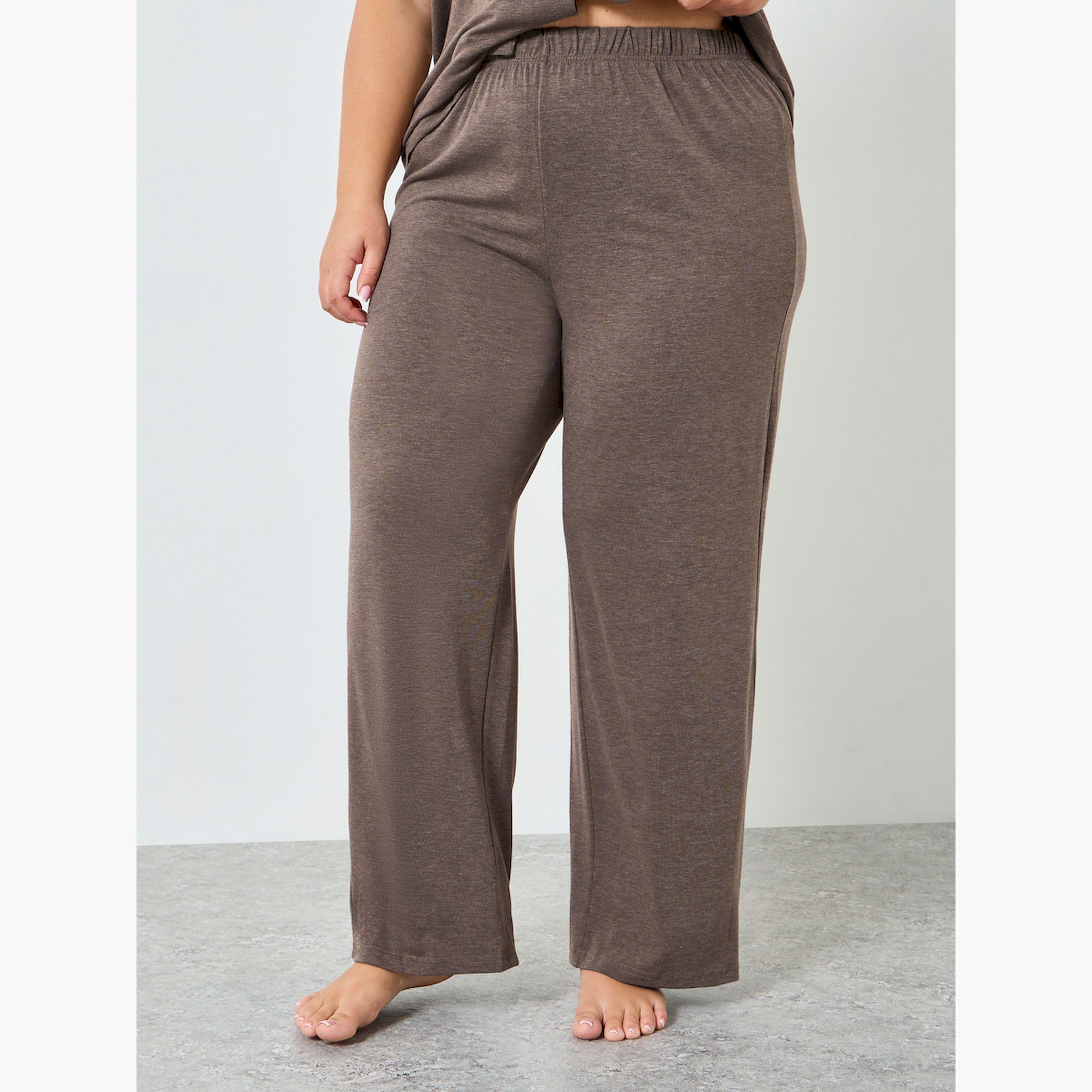 Styli Plus Size Brown Knitted Shirt and Pyjama Set-women-clothing-nightwear-pyjamas-longsets-image-4