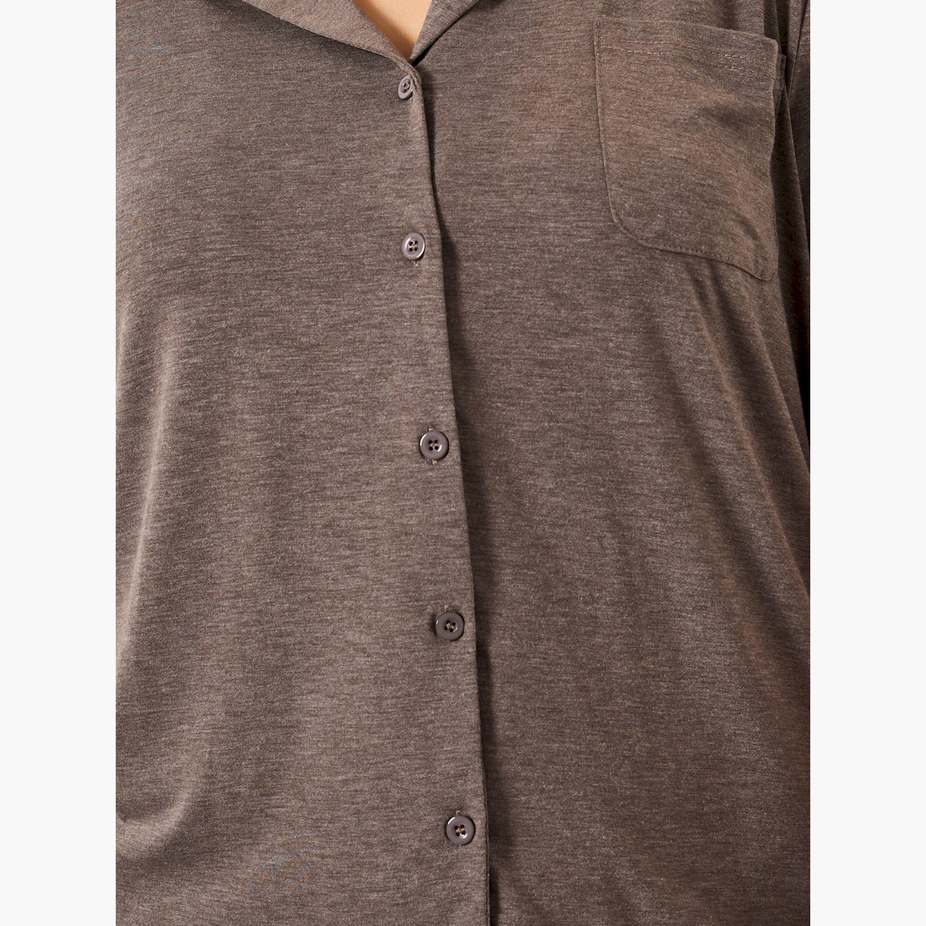 Styli Plus Size Brown Knitted Shirt and Pyjama Set-women-clothing-nightwear-pyjamas-longsets-image-5