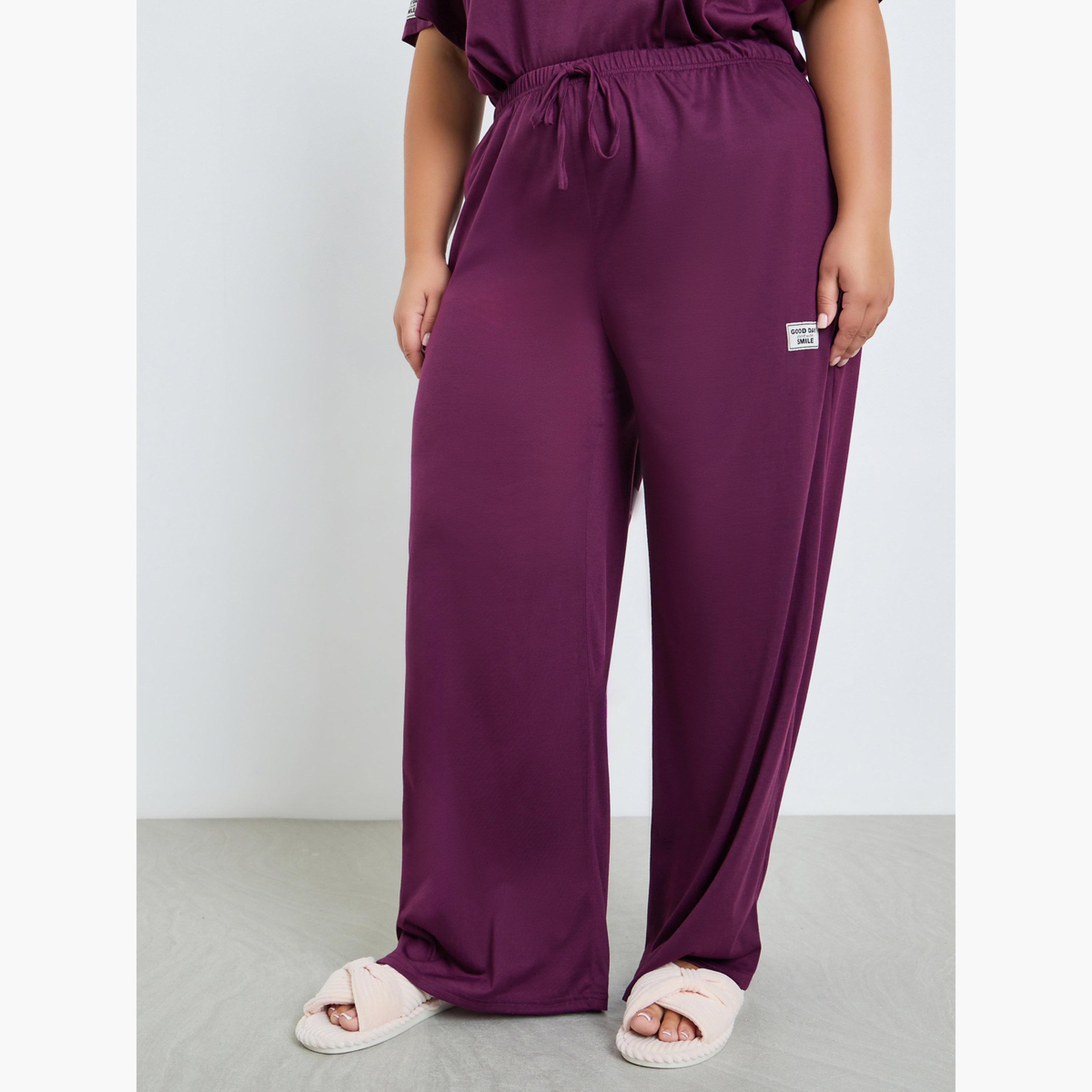 طقم بيجاما وتيشيرت بلون عنابي بمقاسات كبيرة-women-clothing-nightwear-pyjamas-longsets-image-4