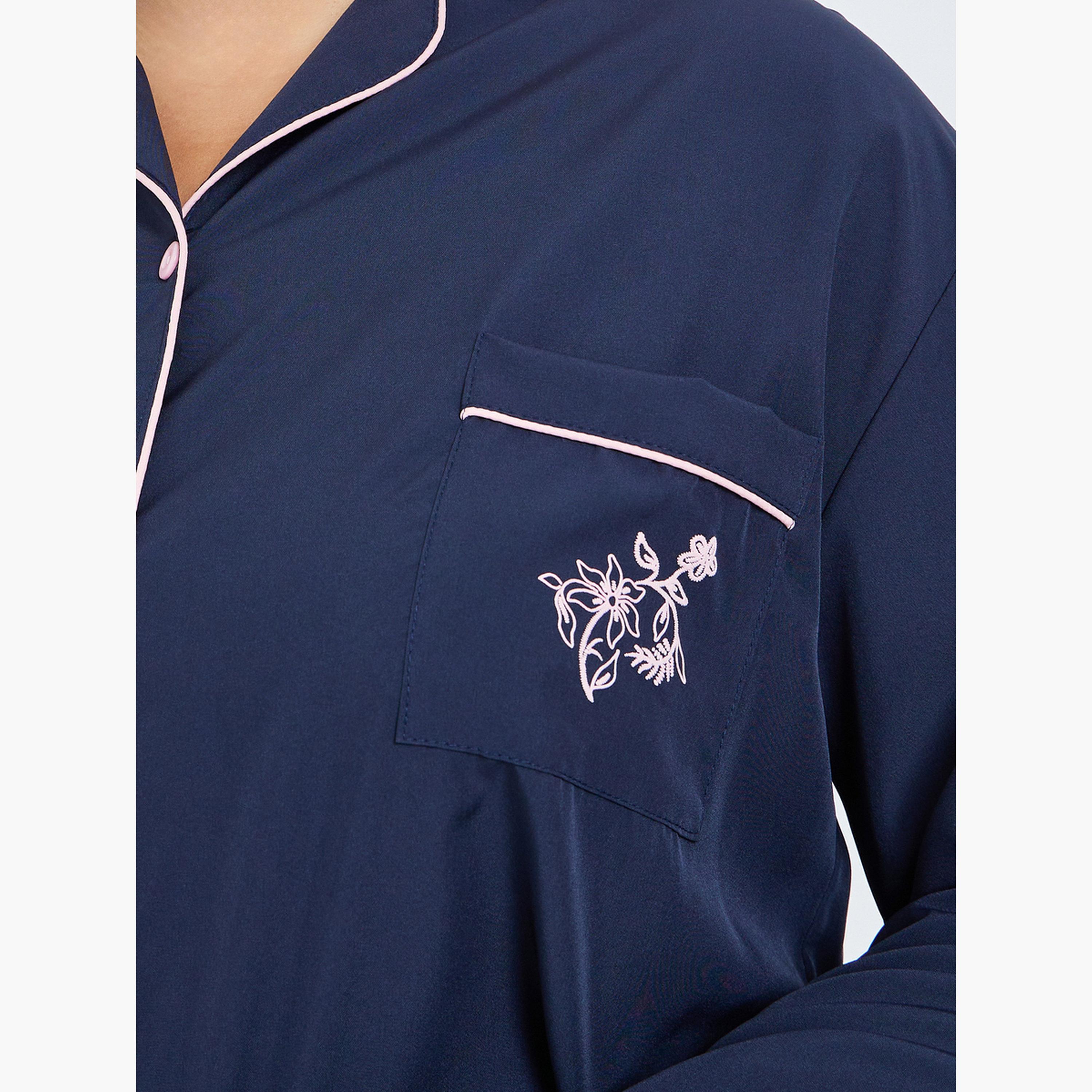 Styli Plus Size Navy Blue Shirt and Pyjama Set-women-clothing-nightwear-pyjamas-longsets-image-3