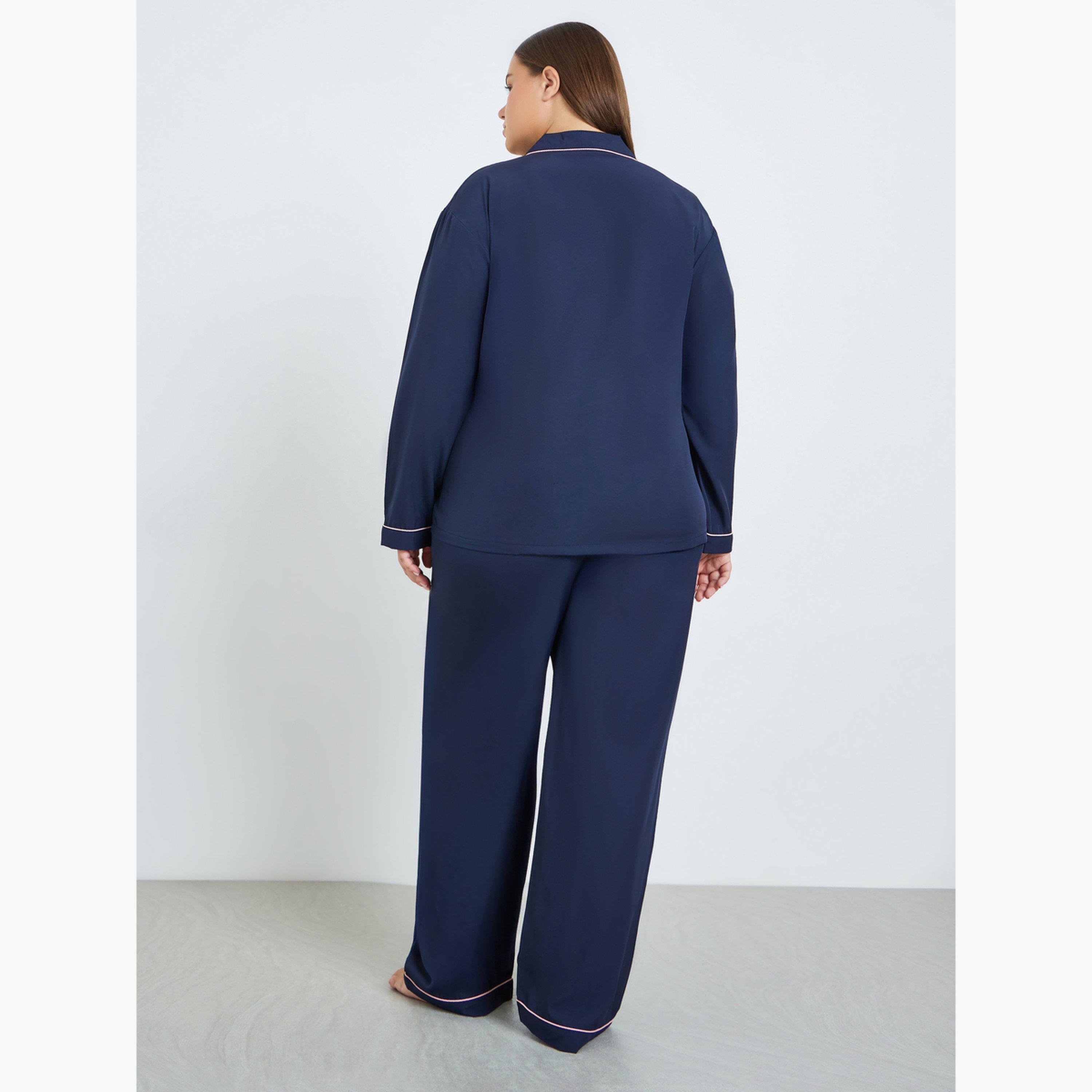 طقم بيجاما بقميص كحلي بمقاسات كبيرة-women-clothing-nightwear-pyjamas-longsets-image-5