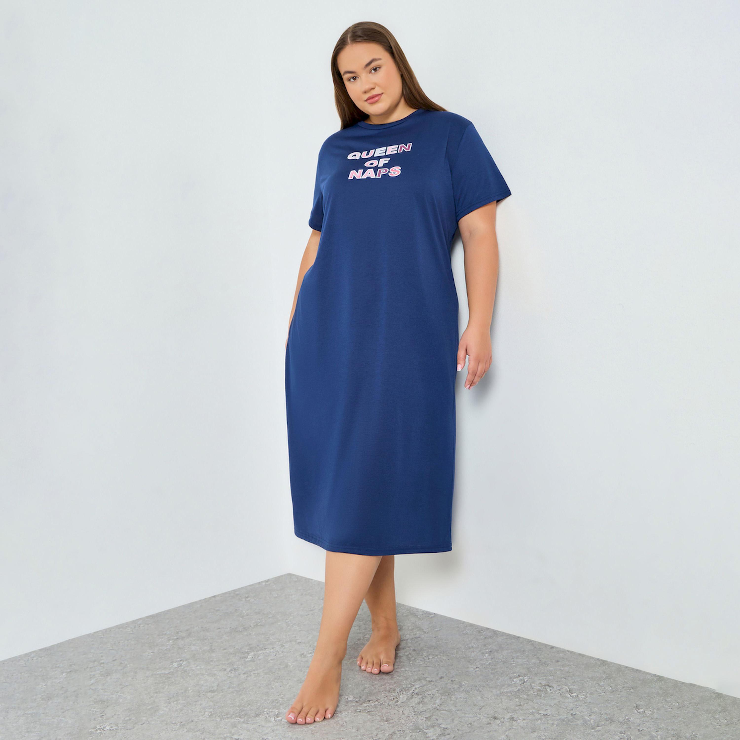 فستان تيشيرت مقاس كبير بطبعة جرافيك-women-clothing-nightwear-nighties-image-1
