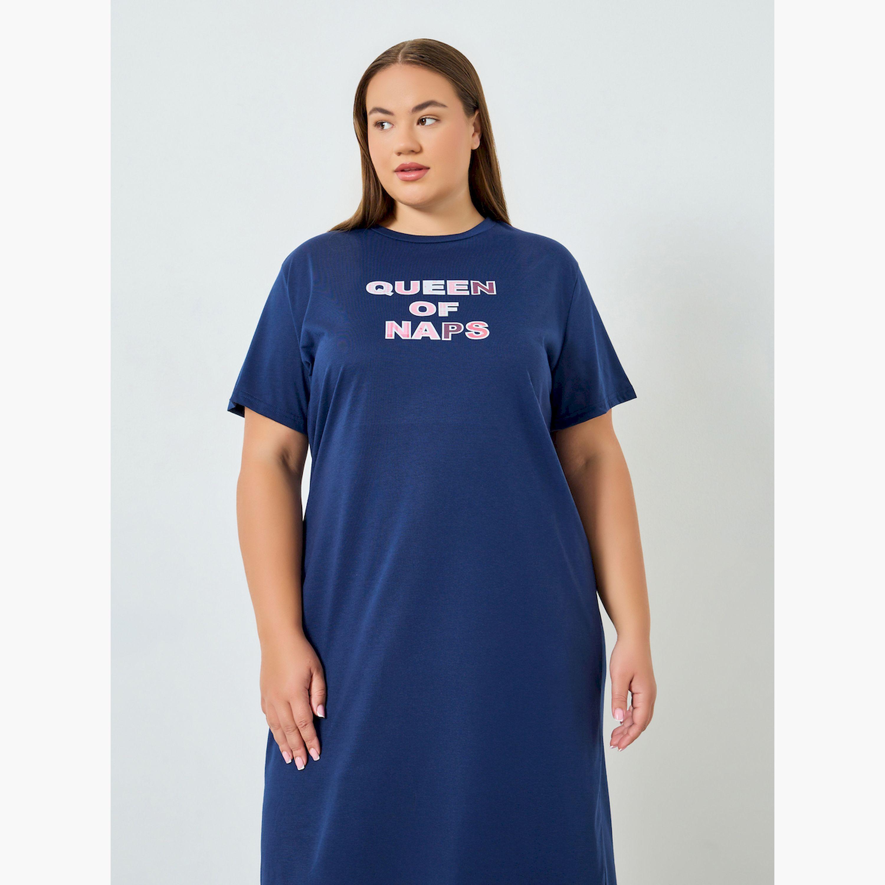 فستان تيشيرت مقاس كبير بطبعة جرافيك-women-clothing-nightwear-nighties-image-2