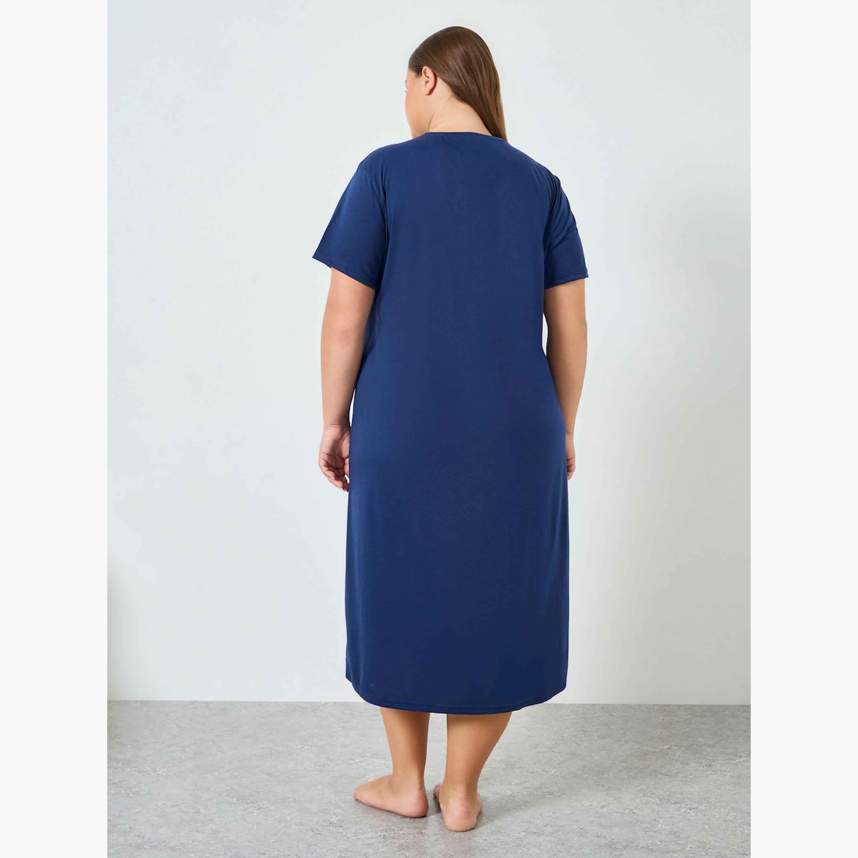 Styli Plus Size Navy Blue Graphic Print T-Shirt Dress-women-clothing-nightwear-nighties-image-3