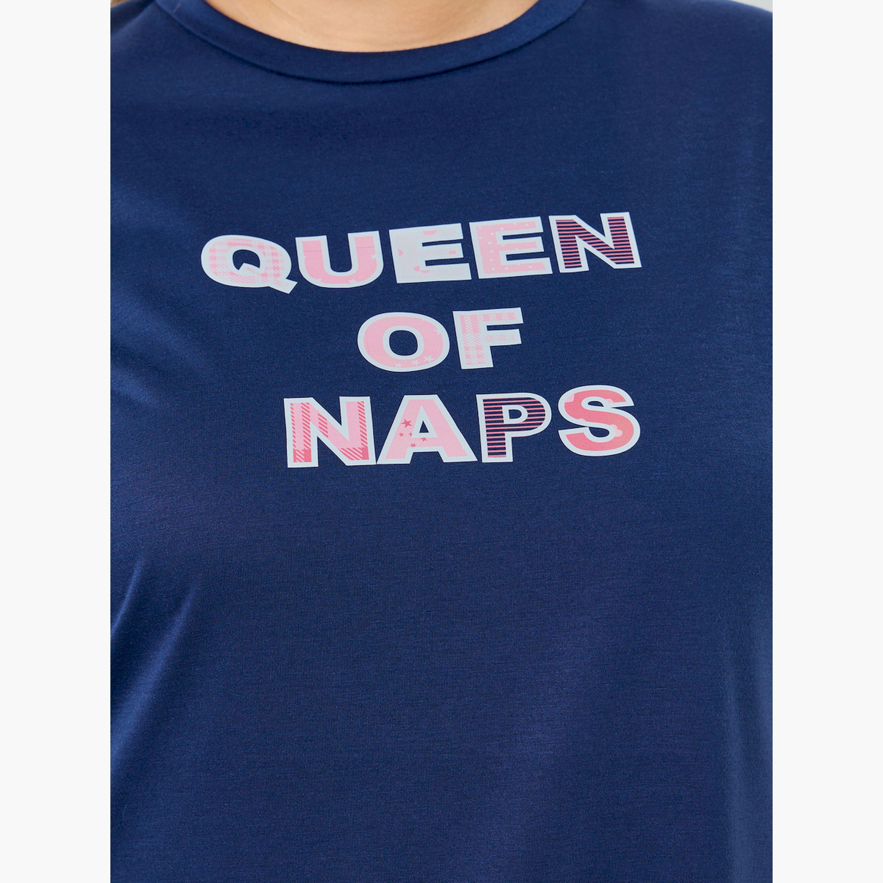Styli Plus Size Navy Blue Graphic Print T-Shirt Dress-women-clothing-nightwear-nighties-image-4