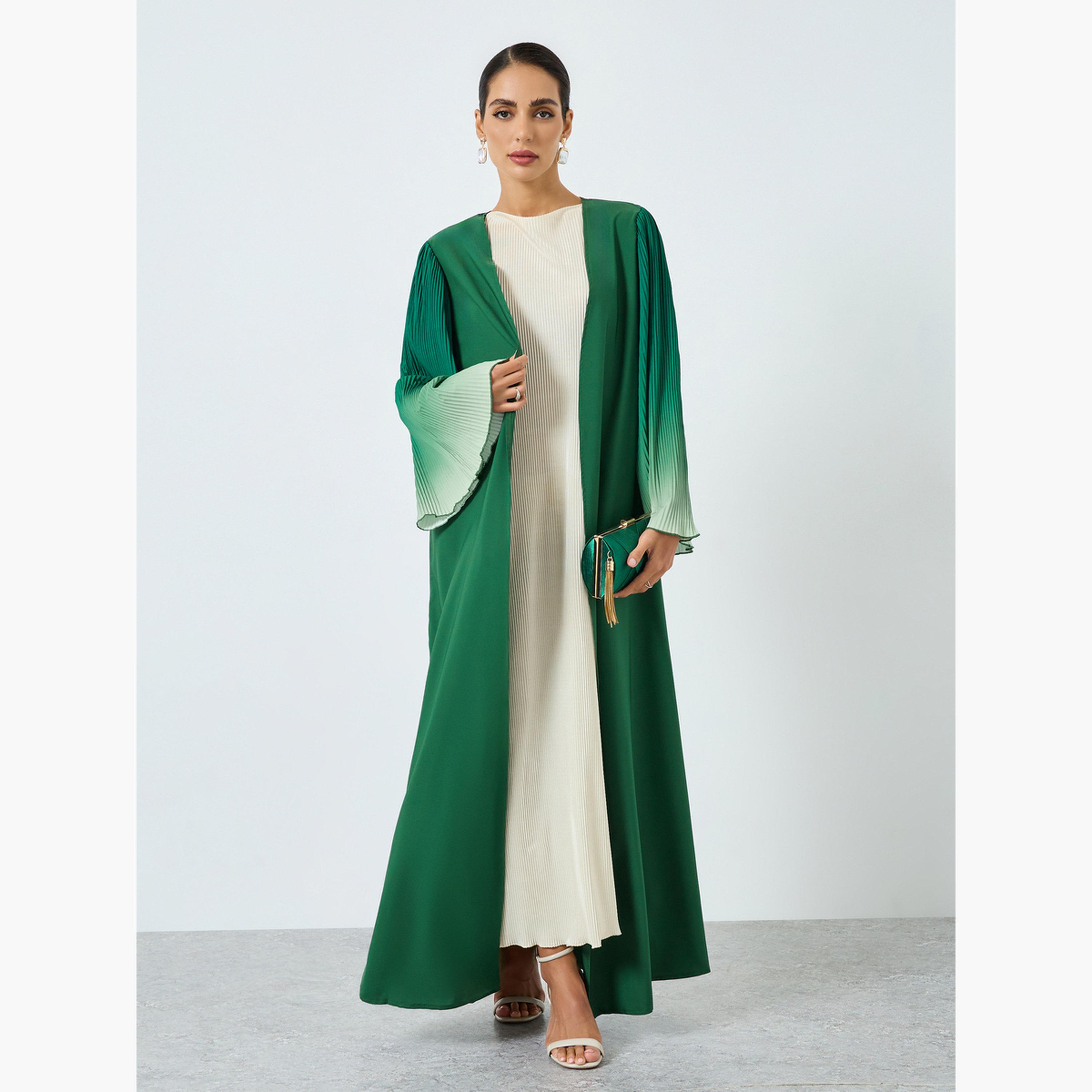 عباية بنسيج بارز وتصميم أومبريه وأكمام واسعة-women-arabicclothing-abayas-image-1