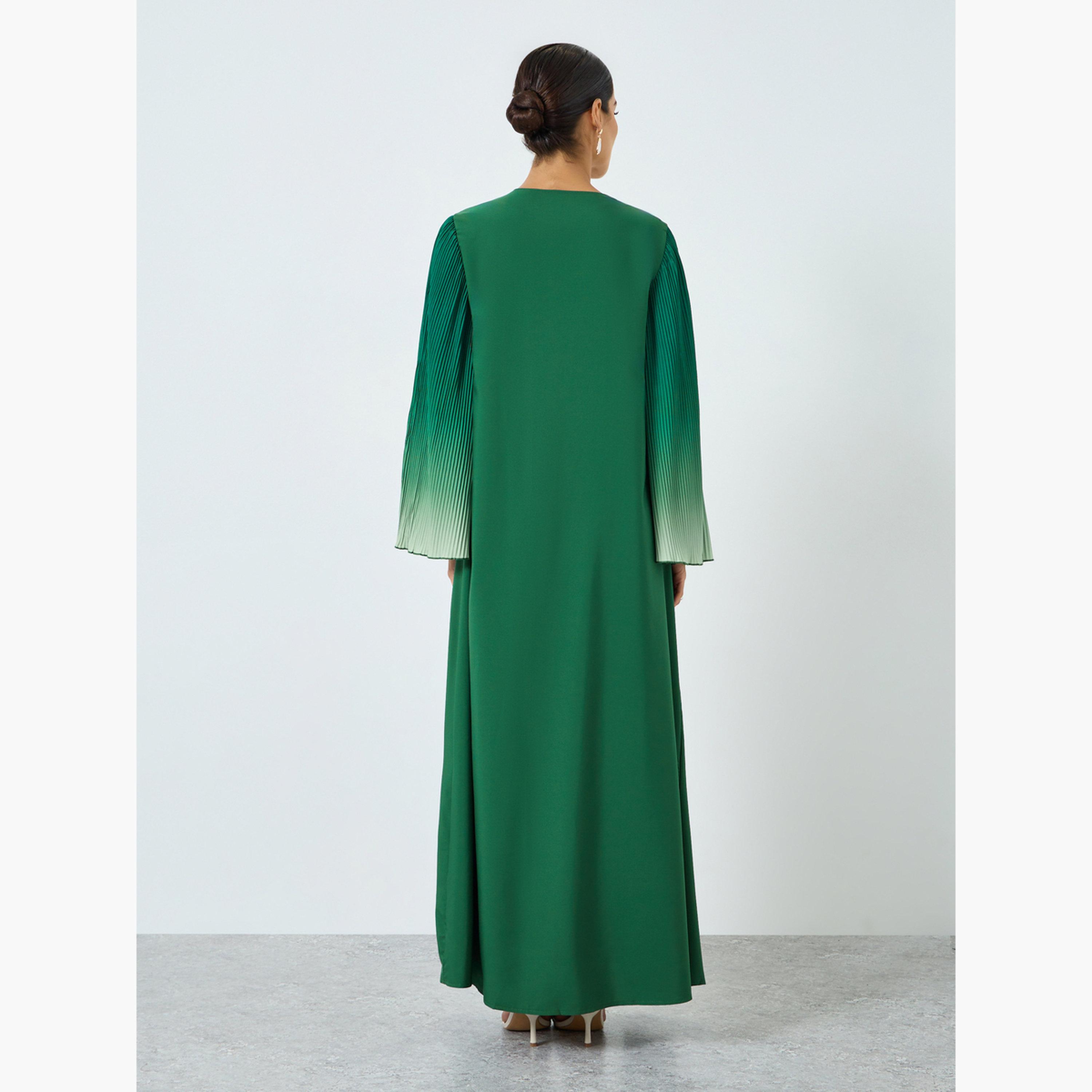 عباية بنسيج بارز وتصميم أومبريه وأكمام واسعة-women-arabicclothing-abayas-image-4