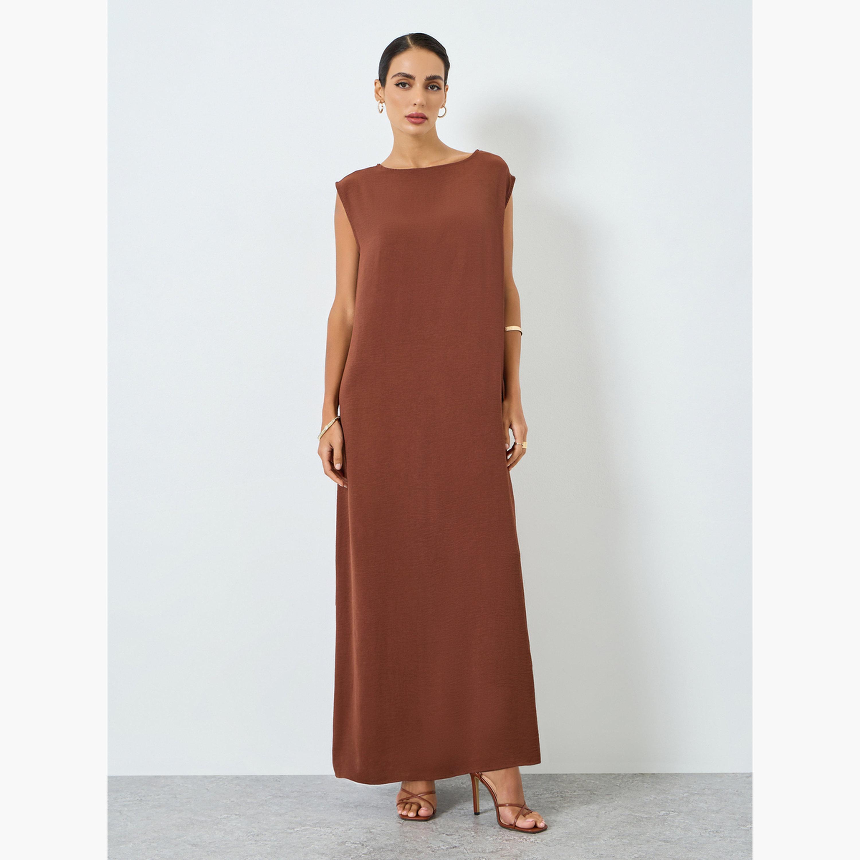طقم عباية وفستان محتشم بأكمام طويلة سادة للنساء-women-arabicclothing-sets-image-4