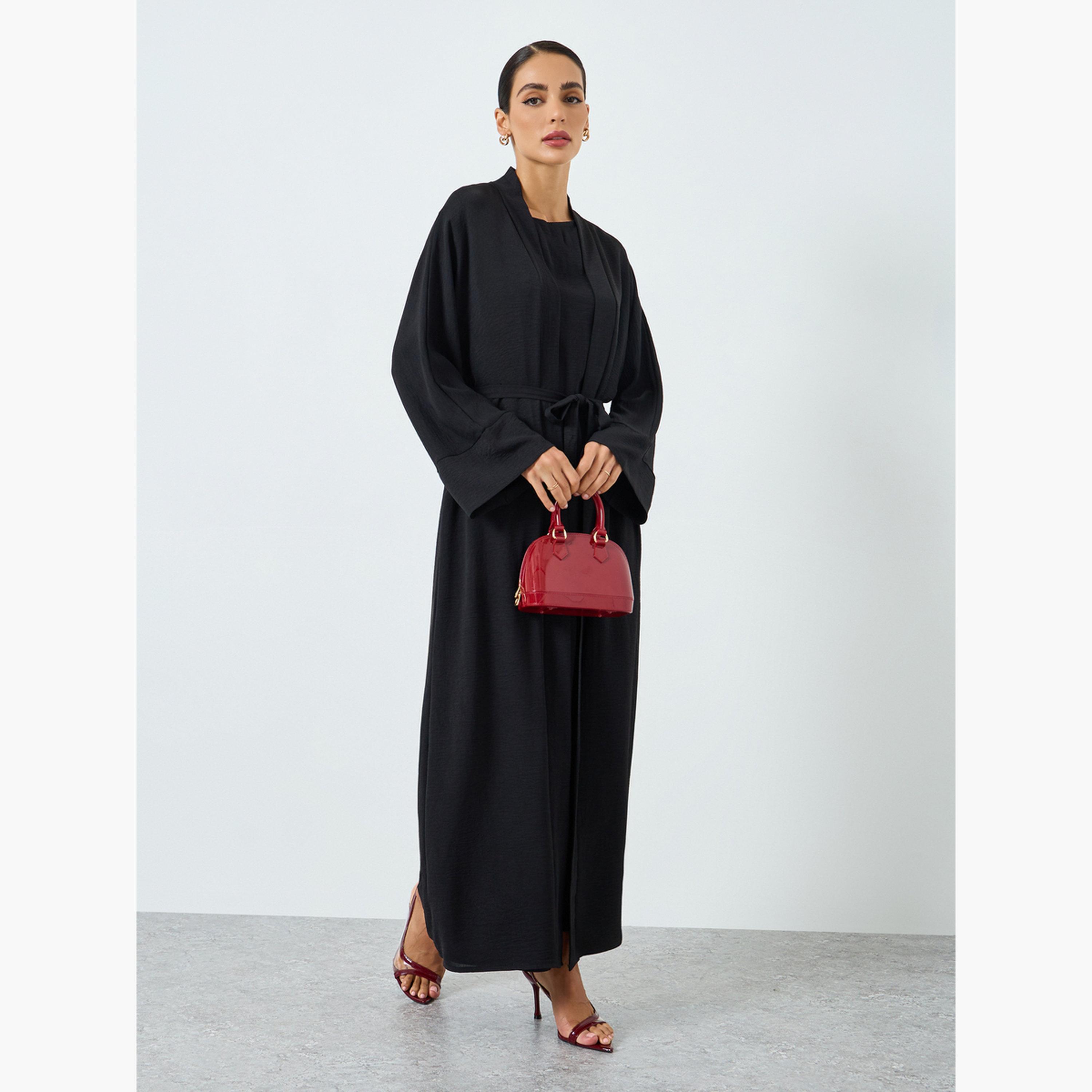 Take Two Women Solid Long Sleeve Abaya and Dress Modest Set-women-arabicclothing-sets-image-3