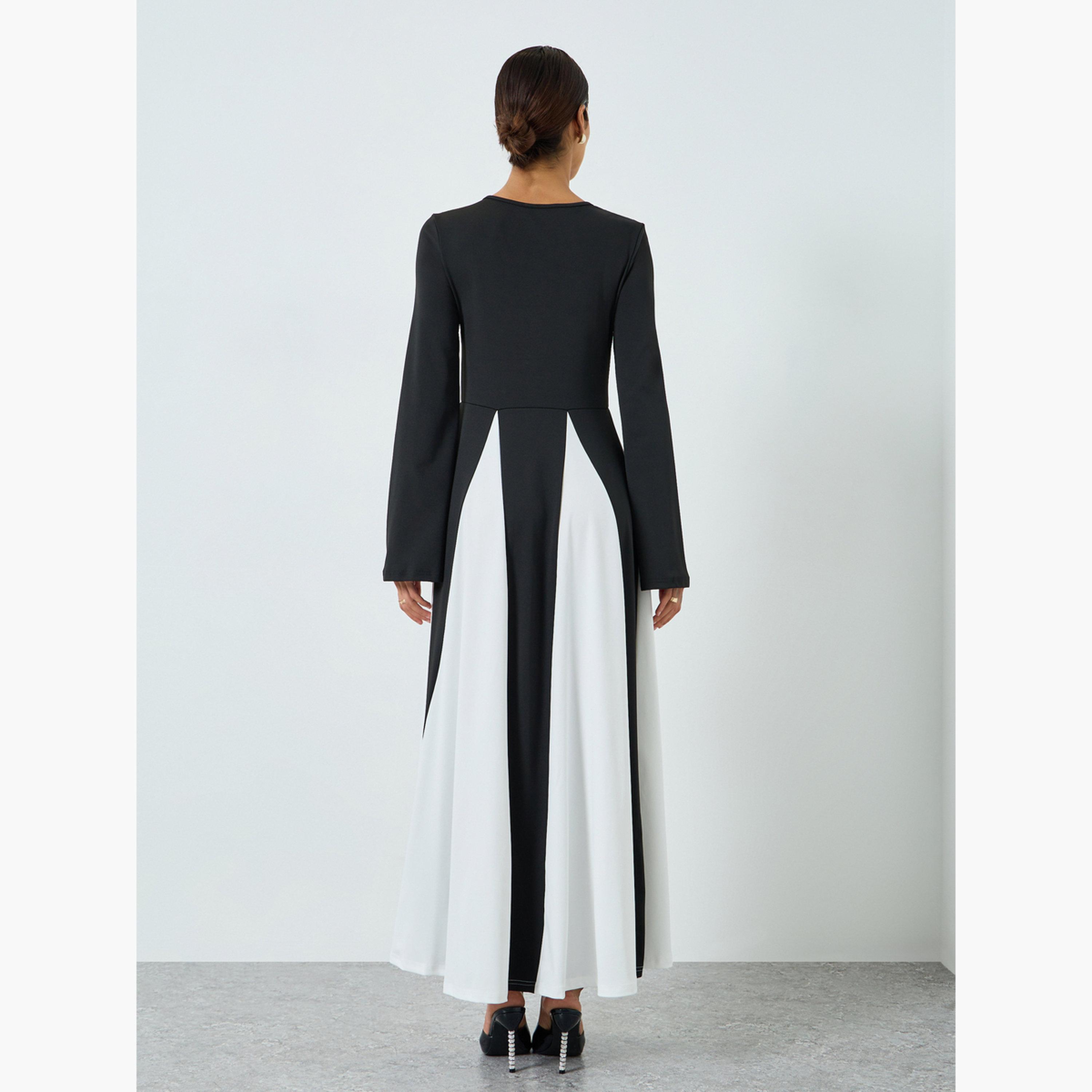 جلابية سوداء بأكمام طويلة وألوان متباينة-women-arabicclothing-jalabiyas-image-3