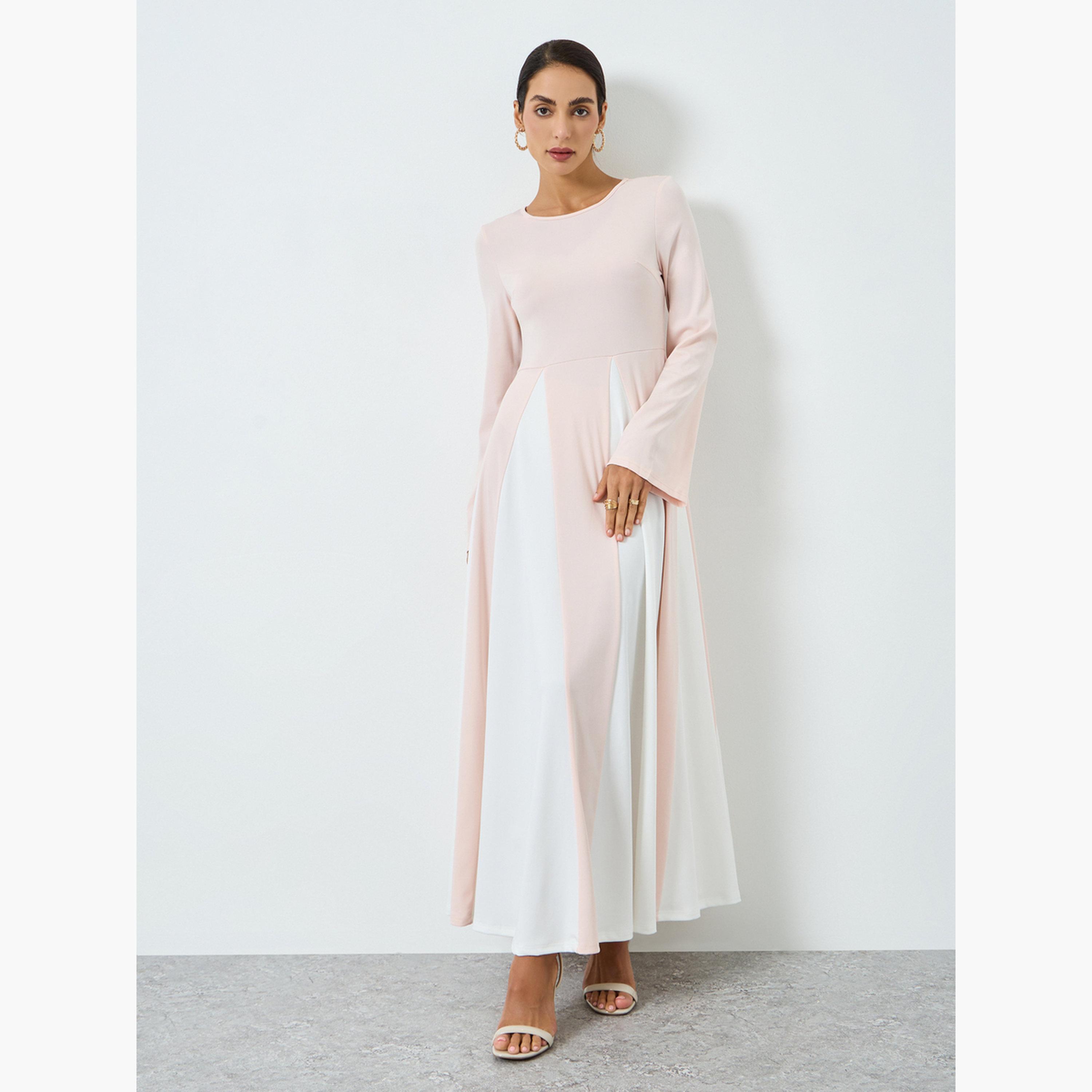 Take Two Women Pink Color Block Long Sleeve Jalabiya-women-arabicclothing-jalabiyas-image-1