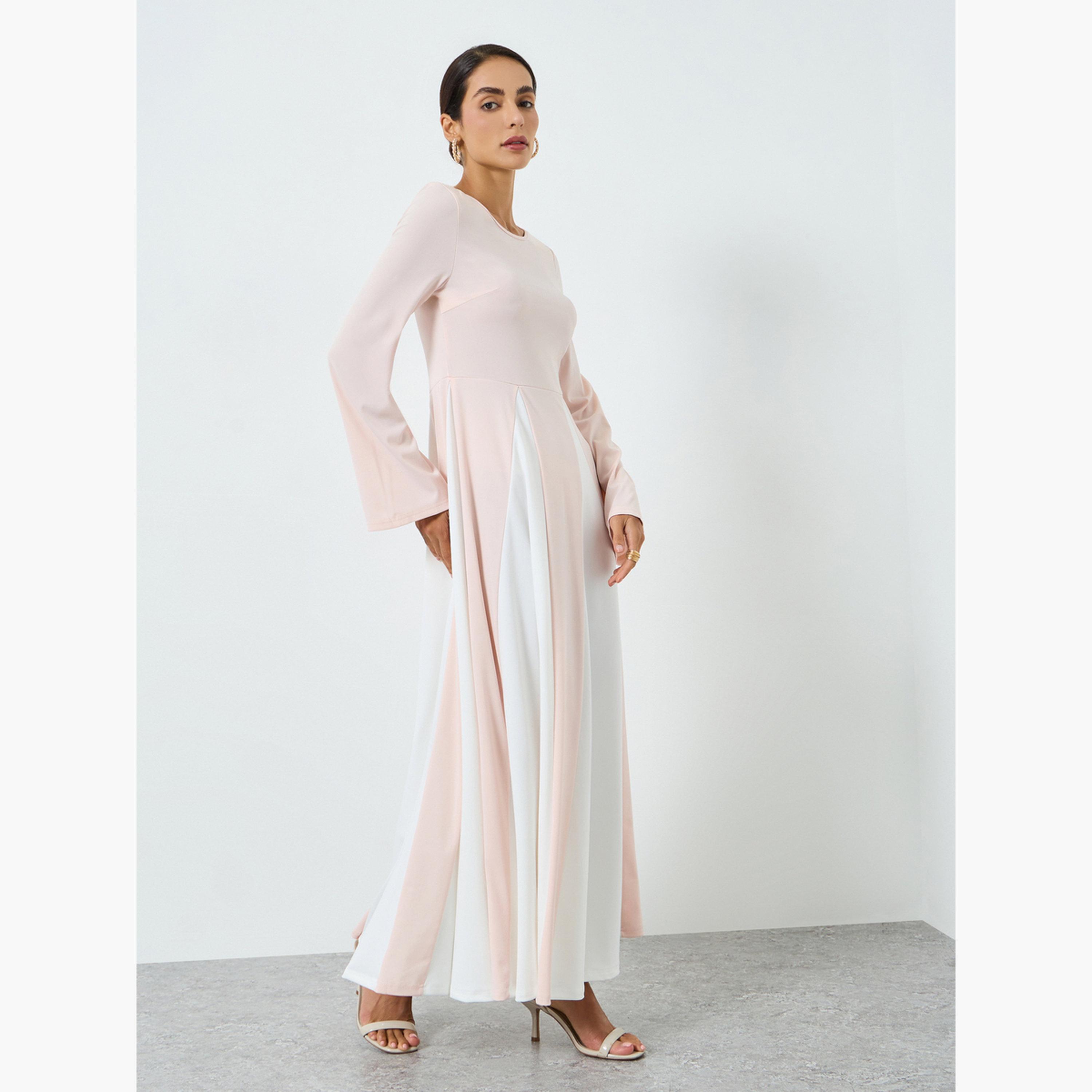 Take Two Women Pink Color Block Long Sleeve Jalabiya-women-arabicclothing-jalabiyas-image-2