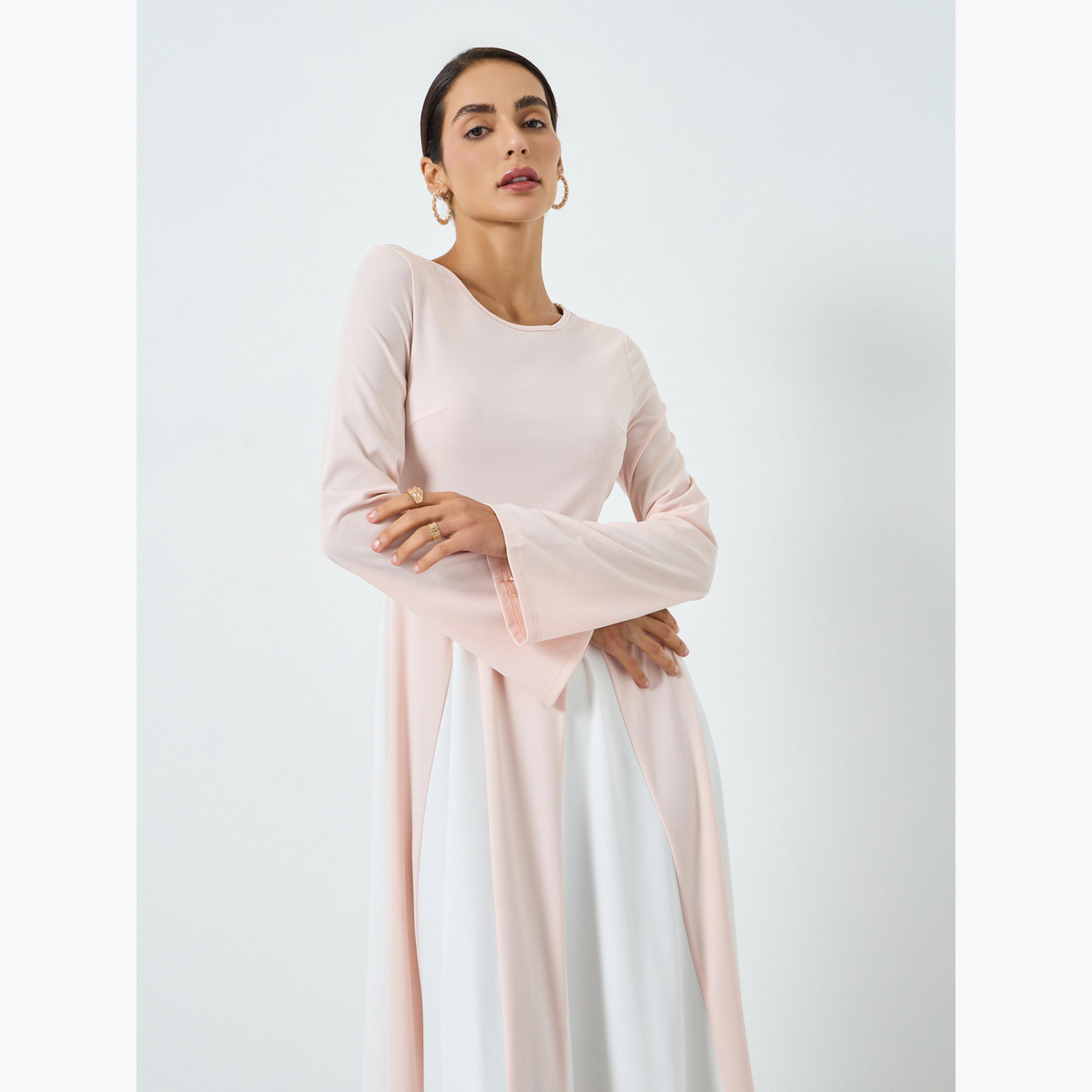 Take Two Women Pink Color Block Long Sleeve Jalabiya-women-arabicclothing-jalabiyas-image-3