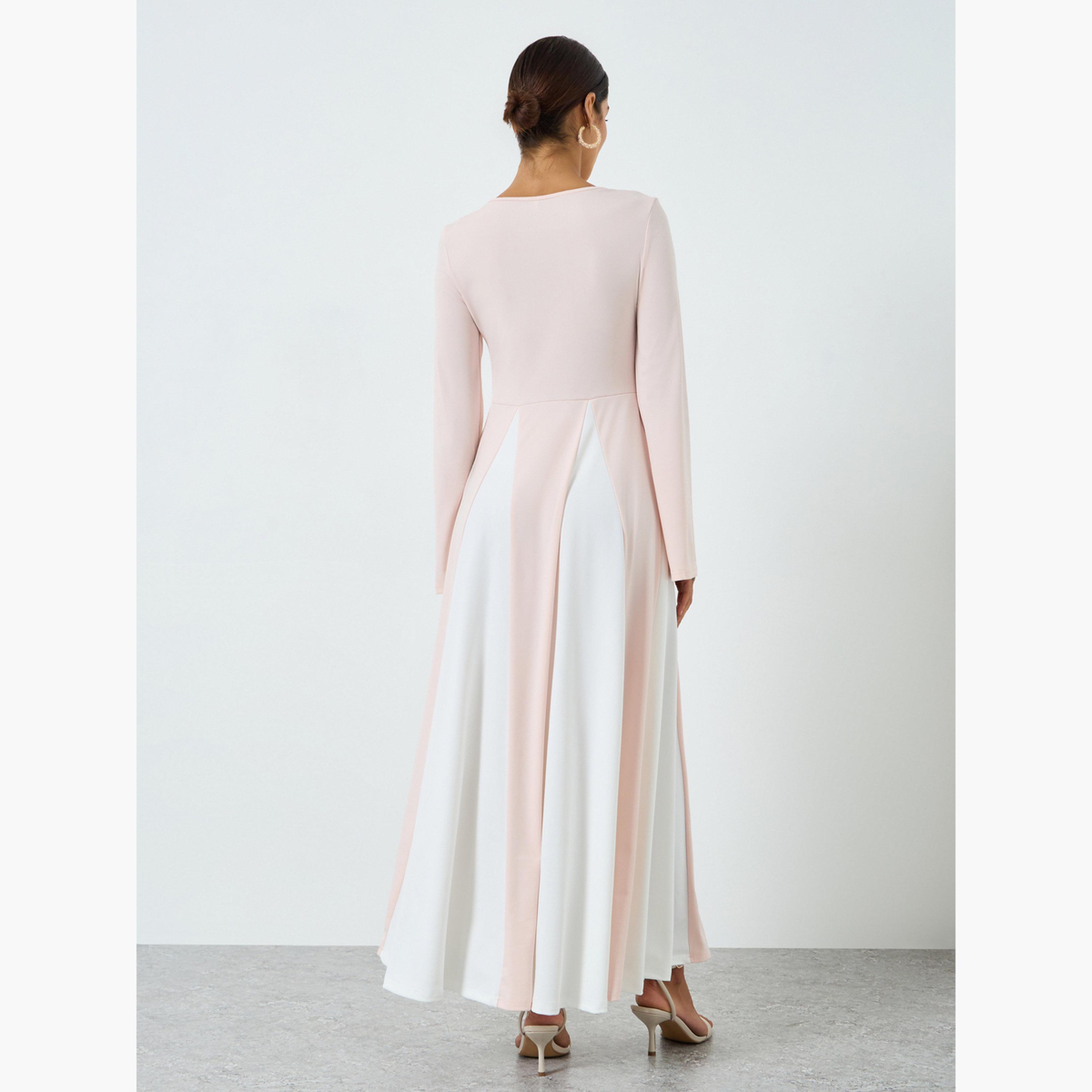 Take Two Women Pink Color Block Long Sleeve Jalabiya-women-arabicclothing-jalabiyas-image-5