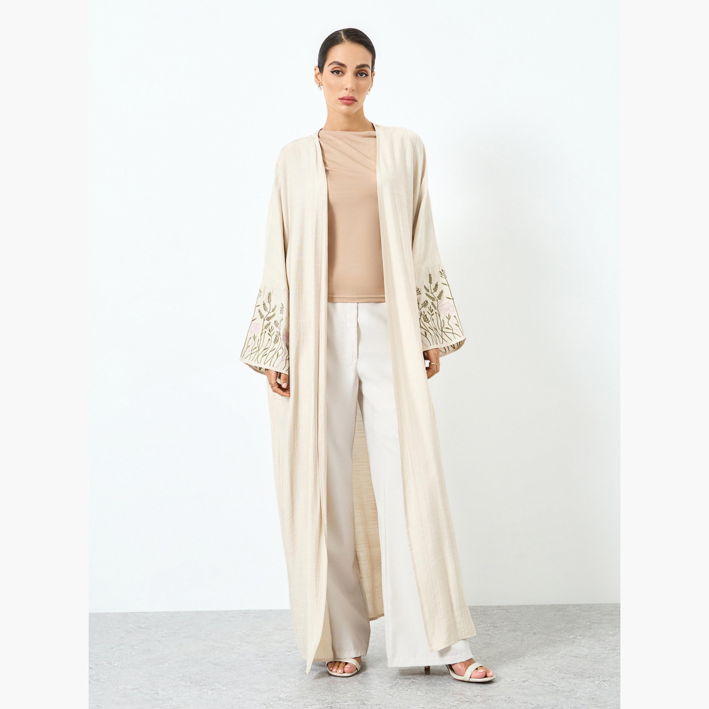 Take Two Women Grass Embroidered Long Sleeve Abaya-women-arabicclothing-abayas-image-1
