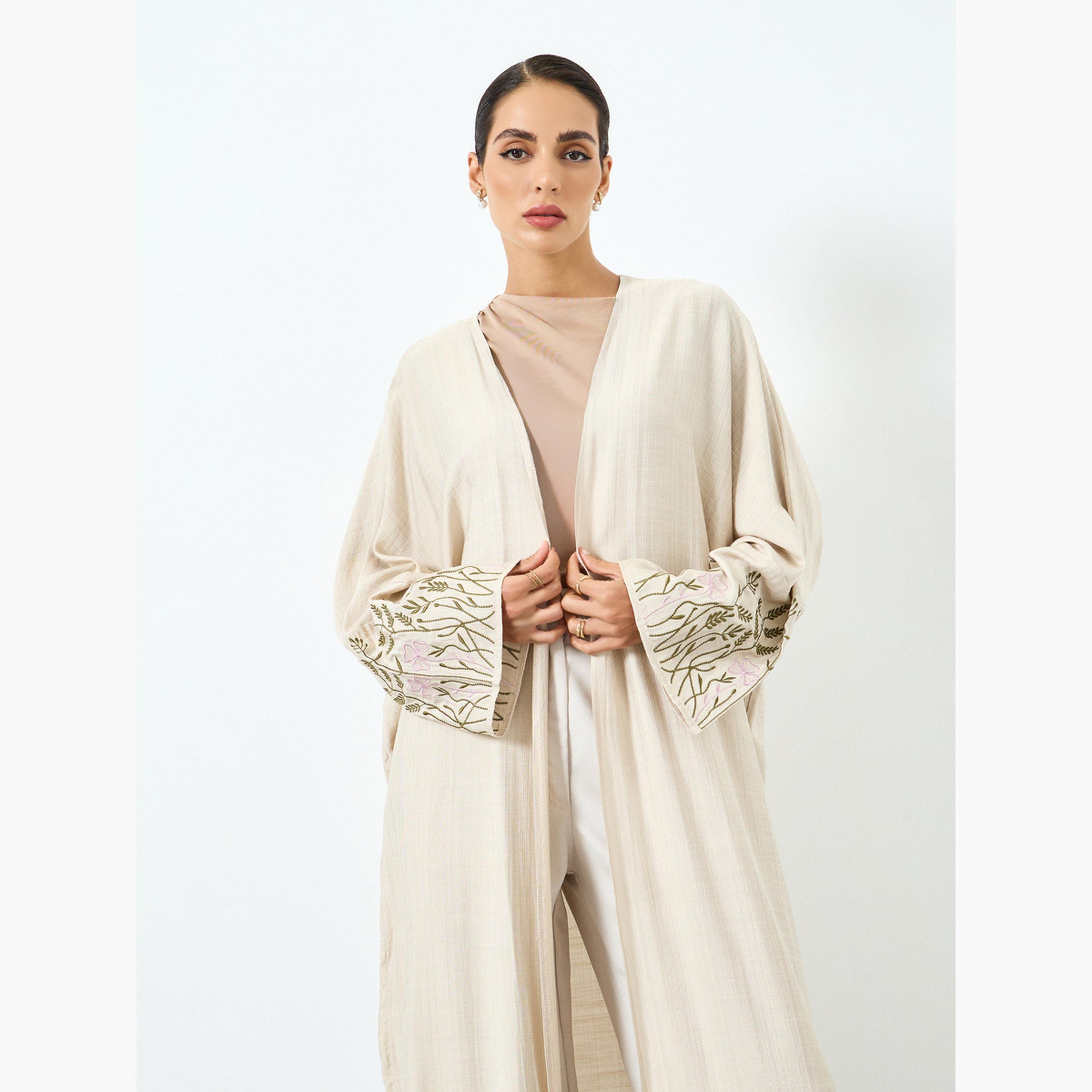 Take Two Women Grass Embroidered Long Sleeve Abaya-women-arabicclothing-abayas-image-2