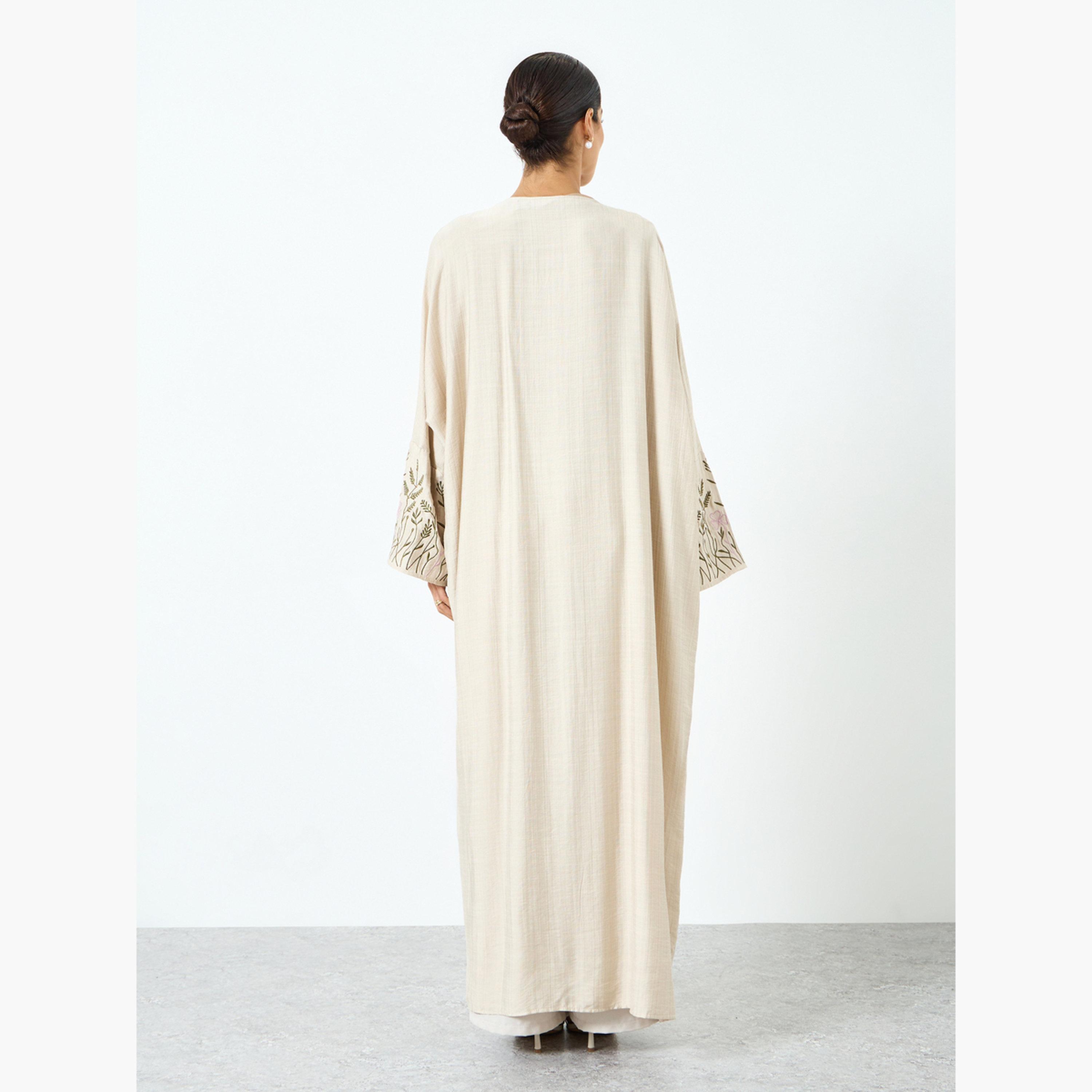 عباية مطرزة بنقشة عشب وأكمام طويلة-women-arabicclothing-abayas-image-4