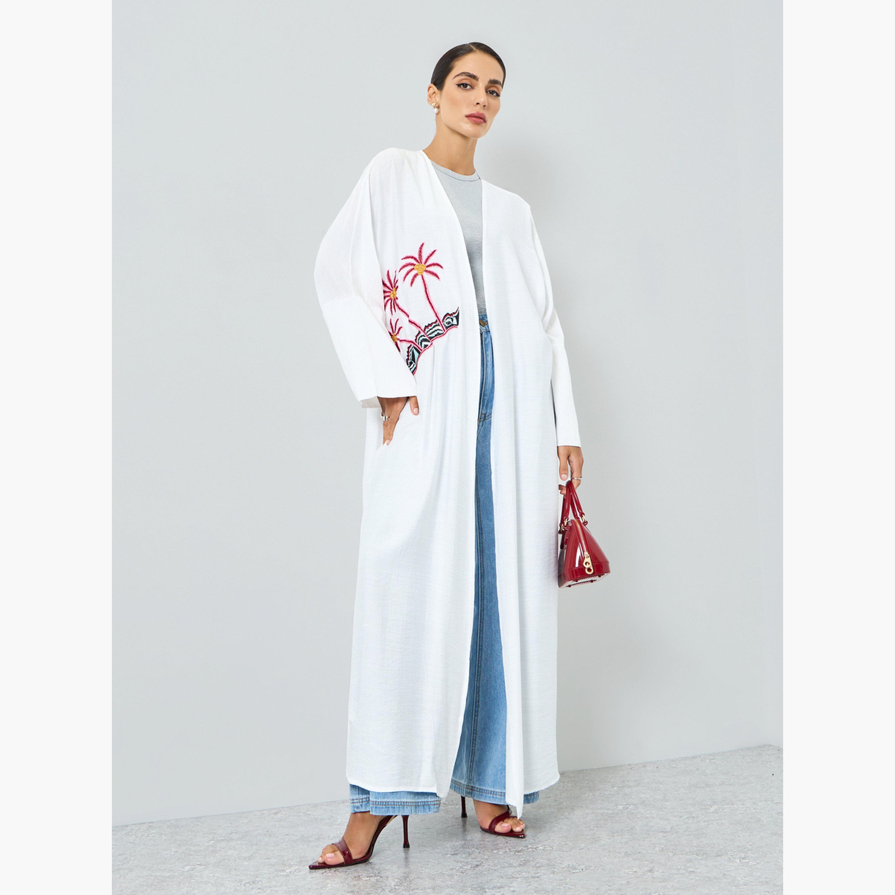 Take Two Women Coconut Tree Embroidered Long Sleeve Abaya-women-arabicclothing-abayas-image-1