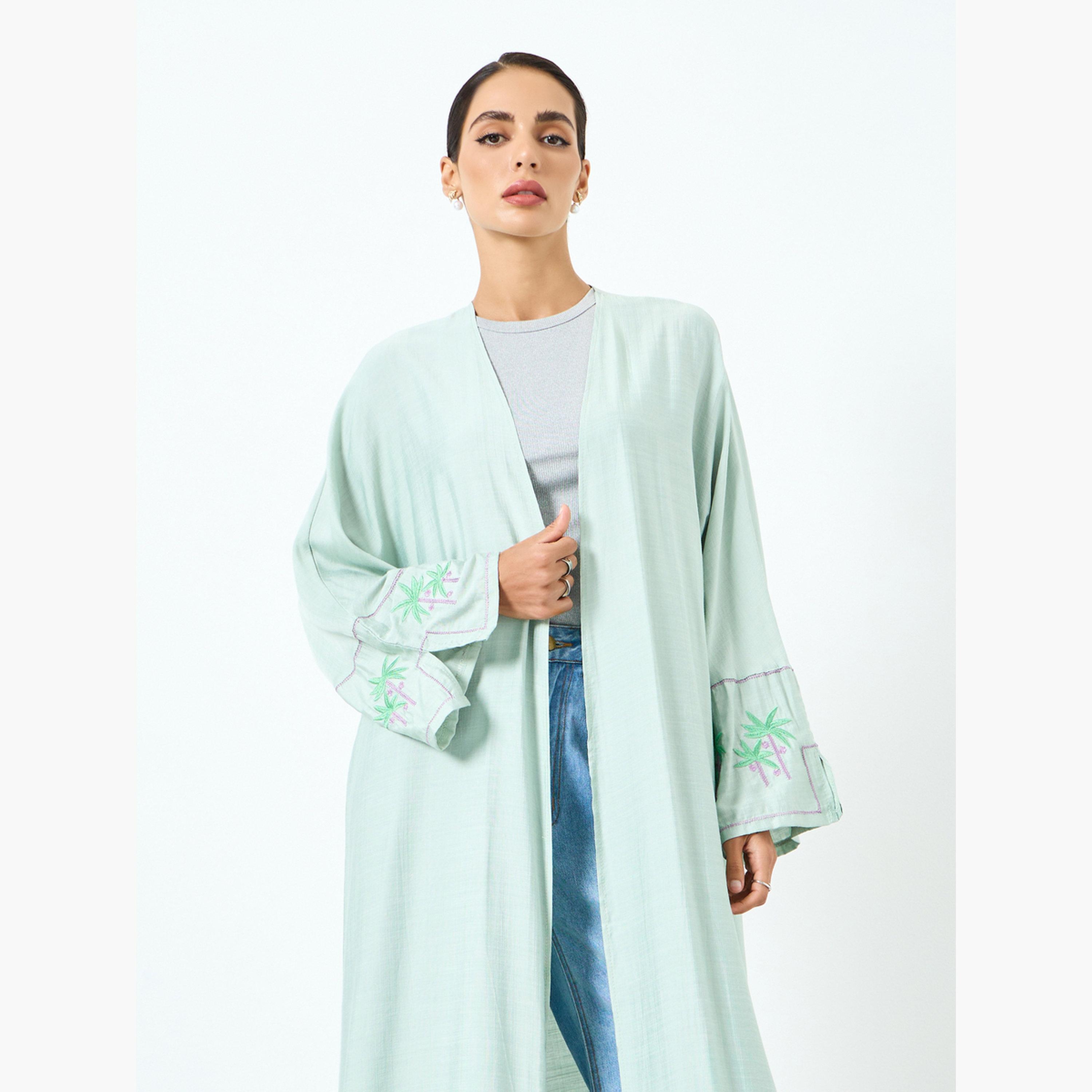 Take Two Women Green Embroidered Long Sleeve Abaya-women-arabicclothing-abayas-image-2