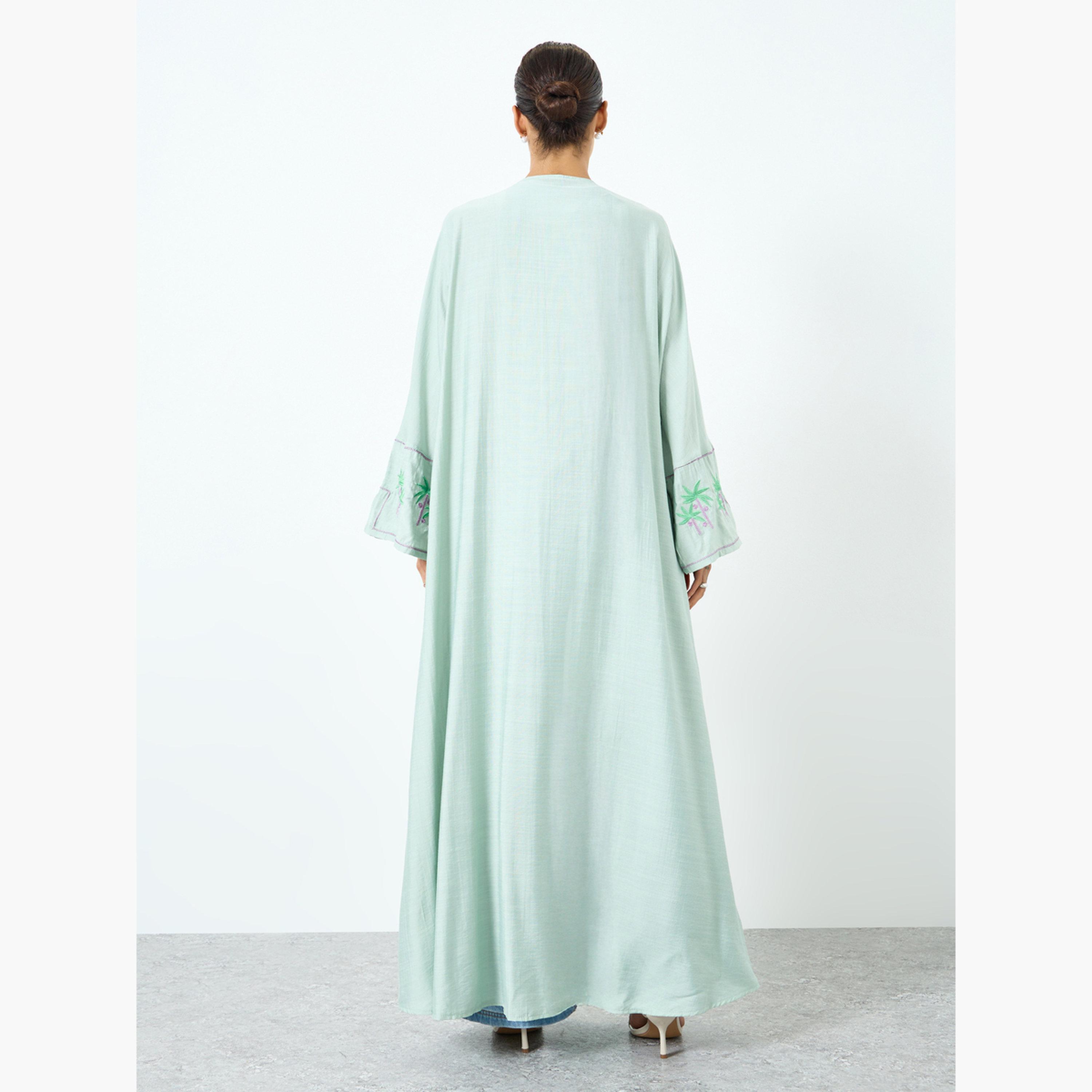 Take Two Women Green Embroidered Long Sleeve Abaya-women-arabicclothing-abayas-image-4