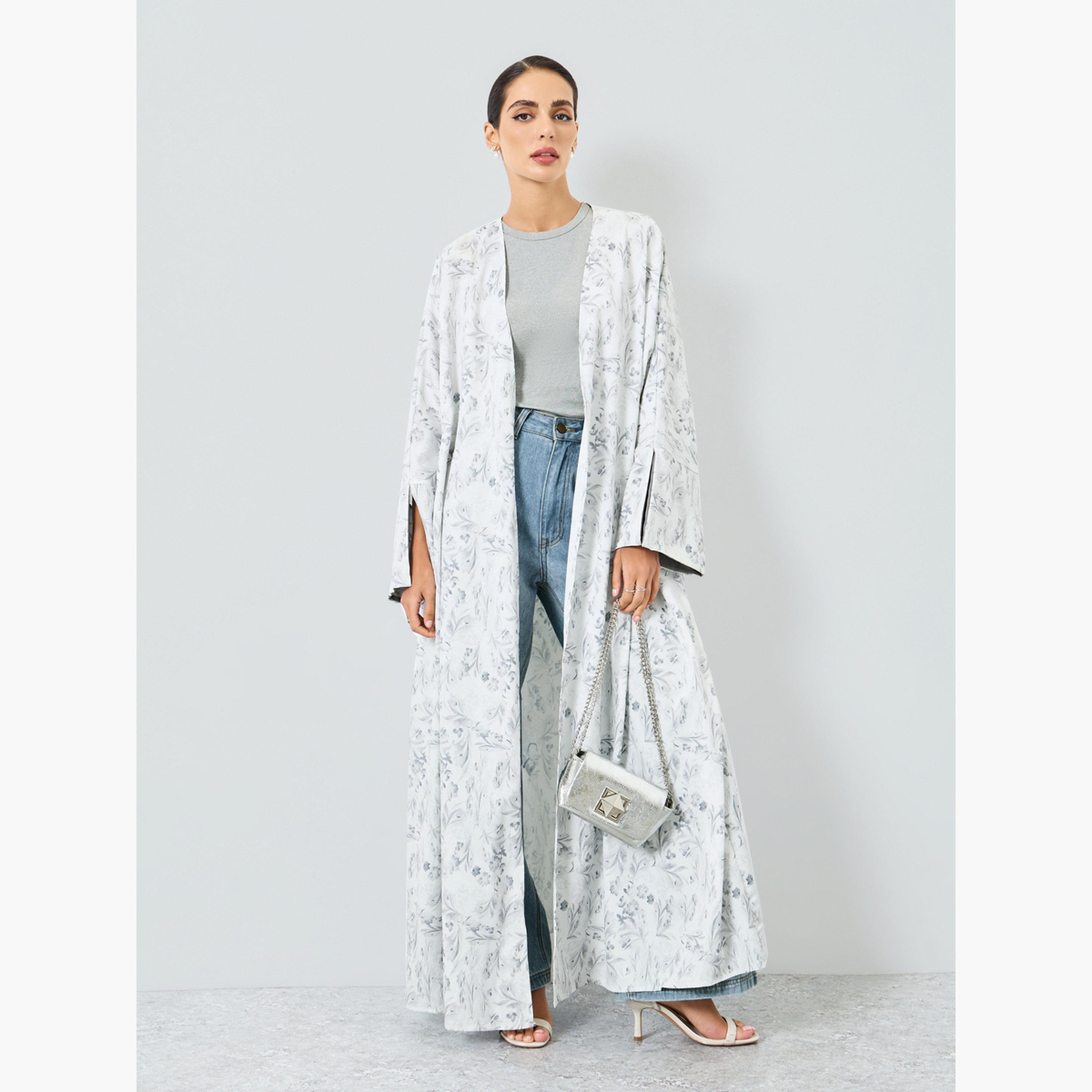 Take Two Women Floral Printed Slit Sleeve Abaya-women-arabicclothing-abayas-image-1