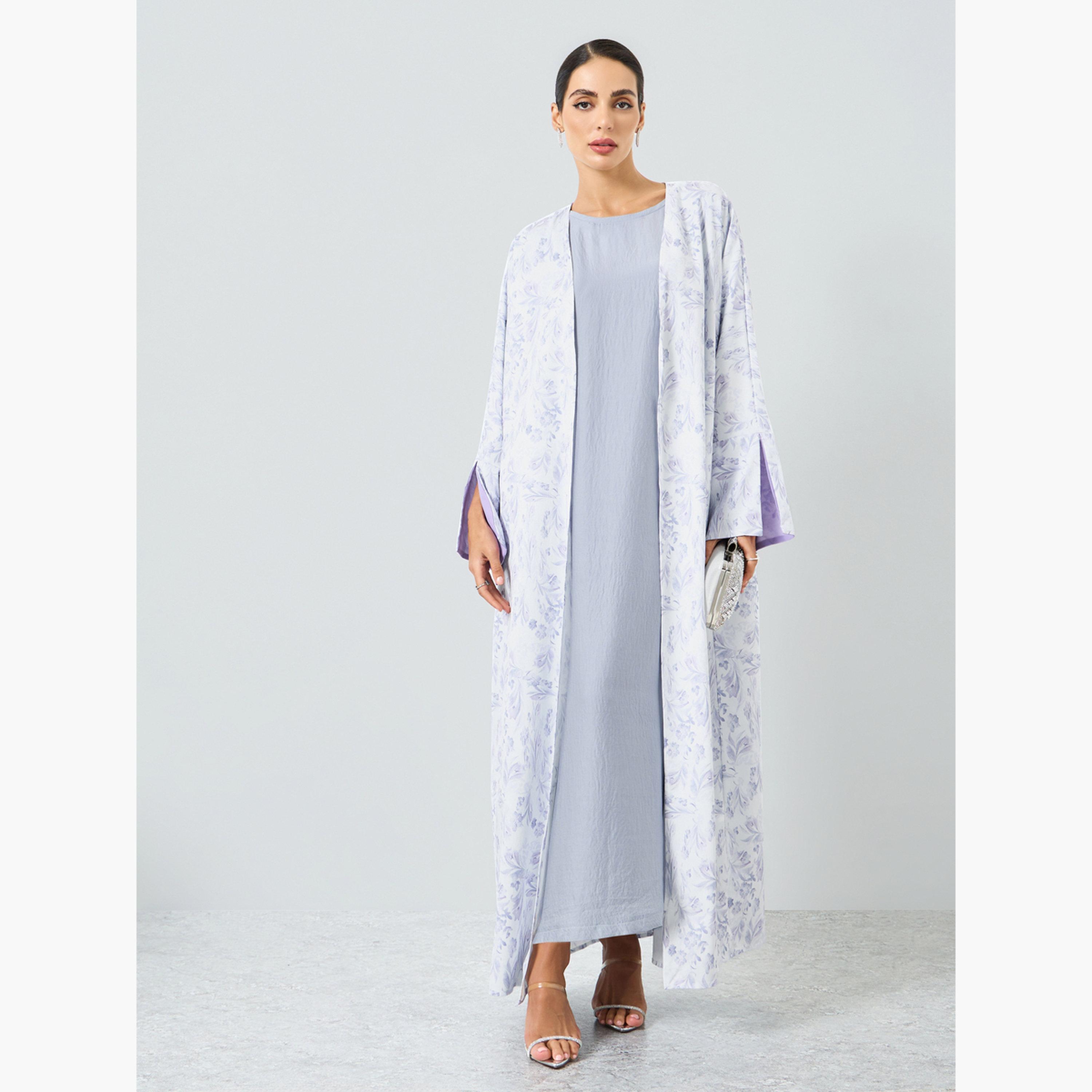 Take Two Women Floral Printed Slit Sleeve Abaya-women-arabicclothing-abayas-image-1