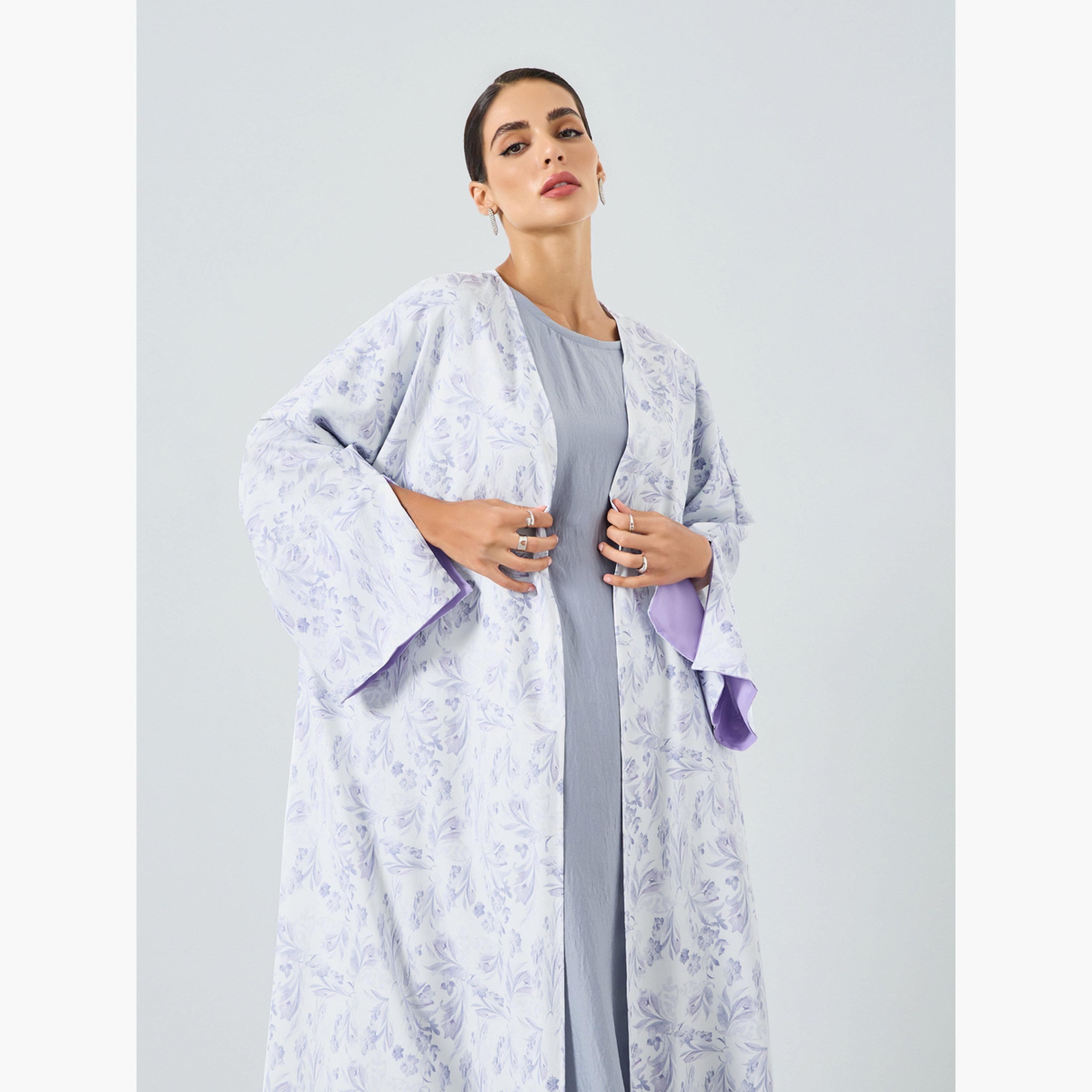 Take Two Women Floral Printed Slit Sleeve Abaya-women-arabicclothing-abayas-image-2