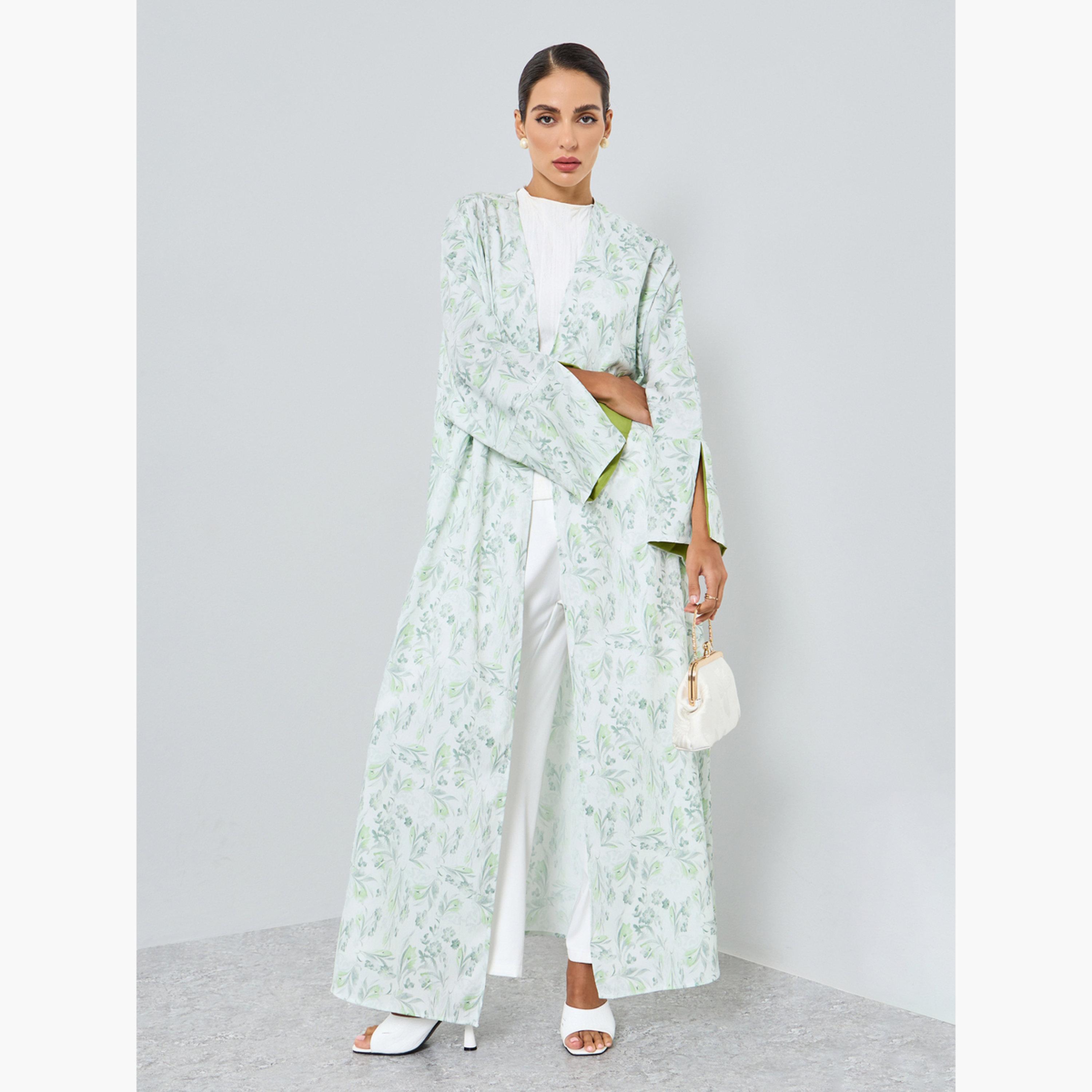 عباية بطبعة زهور وأكمام طويلة-women-arabicclothing-abayas-image-1