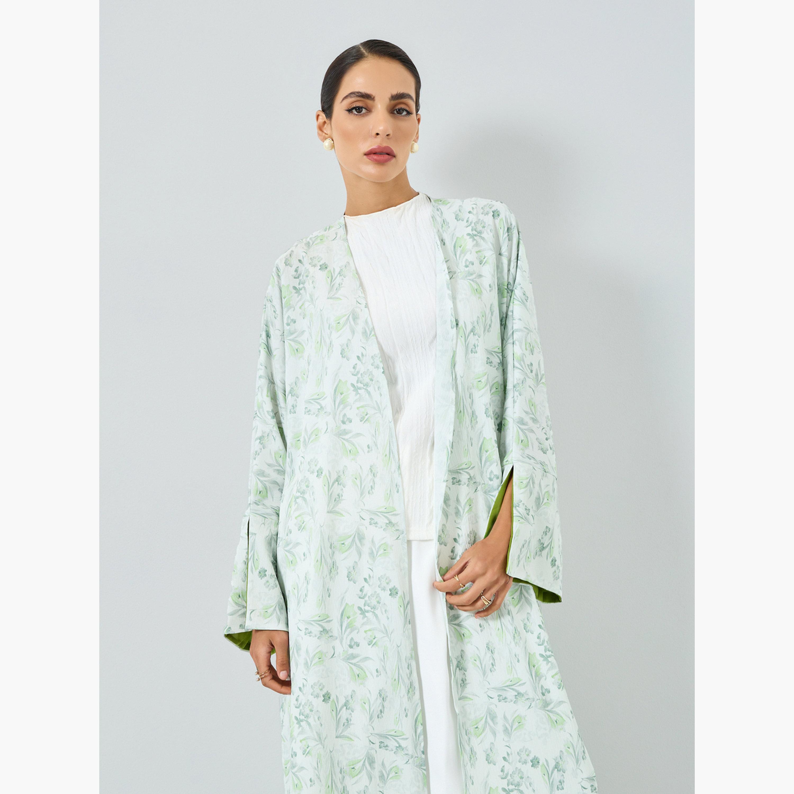 Take Two Women Floral Printed Long Sleeve Abaya-women-arabicclothing-abayas-image-2