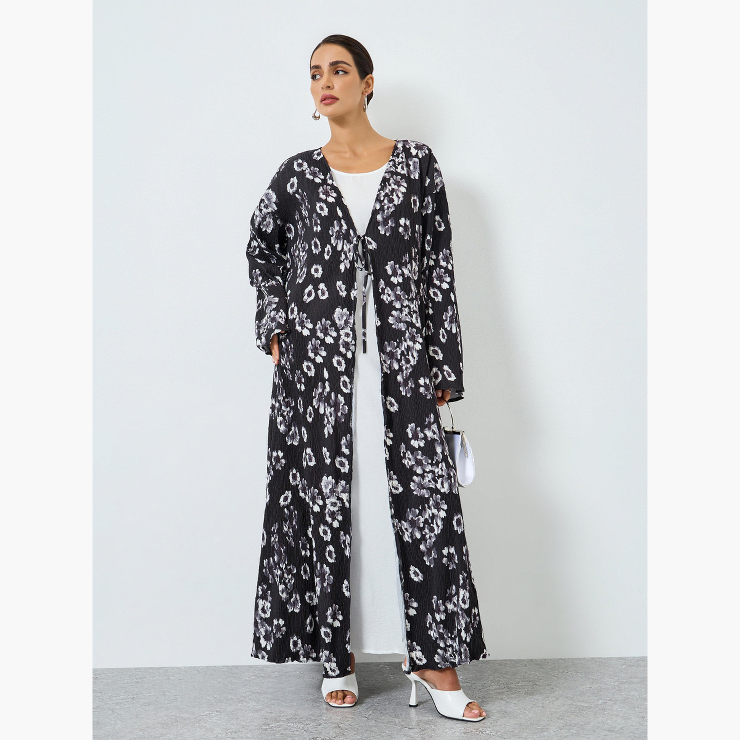 Take Two Women Floral Printed Long Sleeve Abaya-women-arabicclothing-abayas-image-1