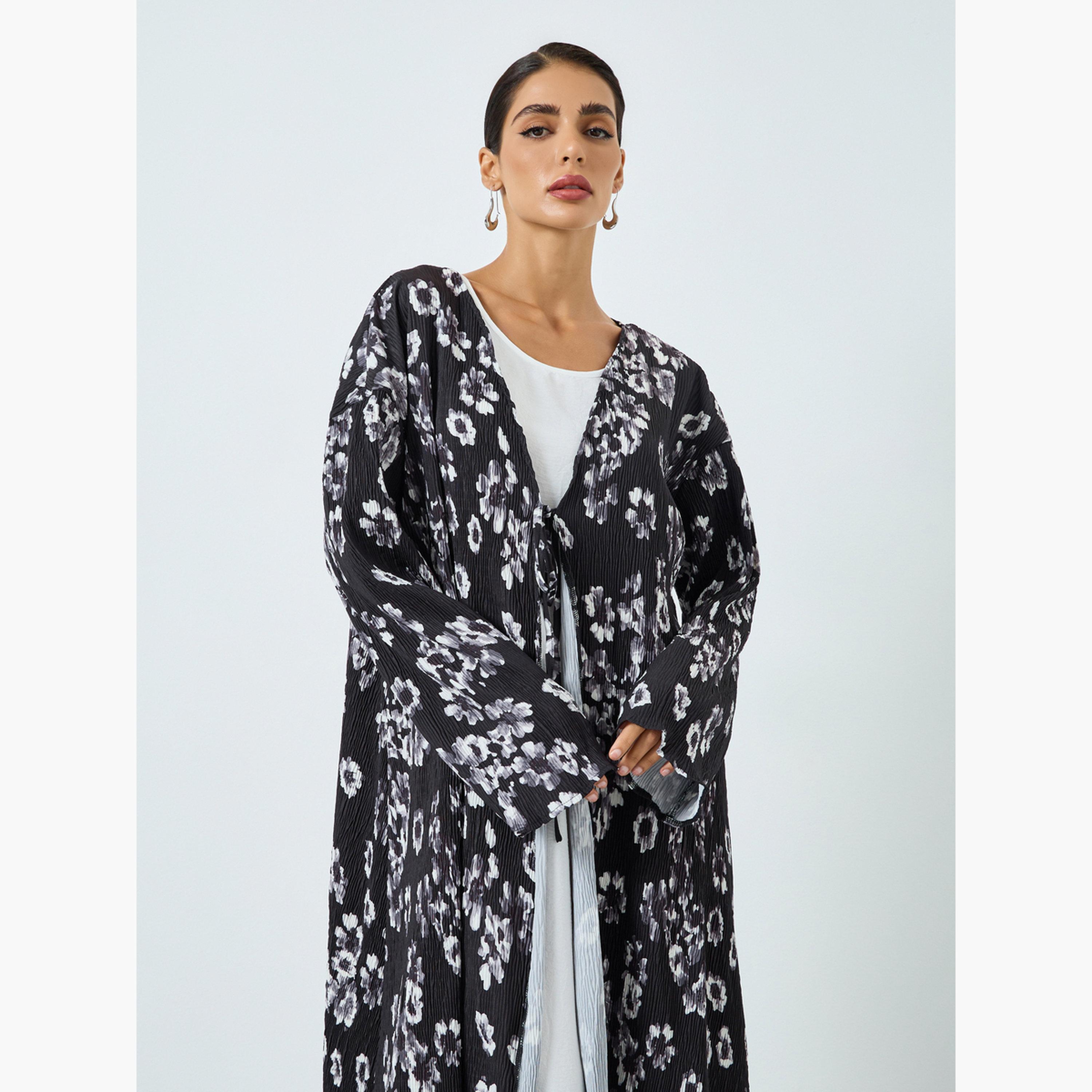 عباية بطبعة زهور وأكمام طويلة-women-arabicclothing-abayas-image-2