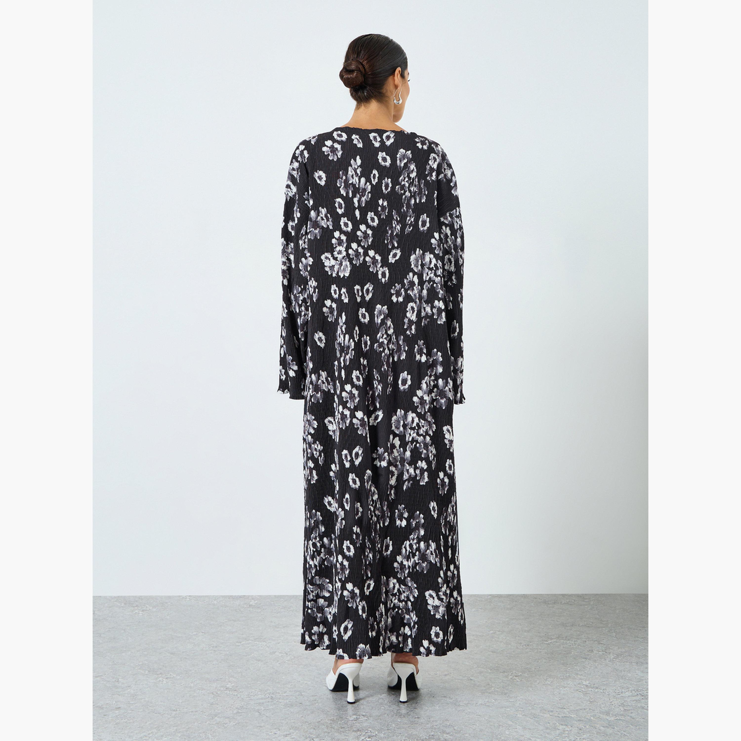 Take Two Women Floral Printed Long Sleeve Abaya-women-arabicclothing-abayas-image-4