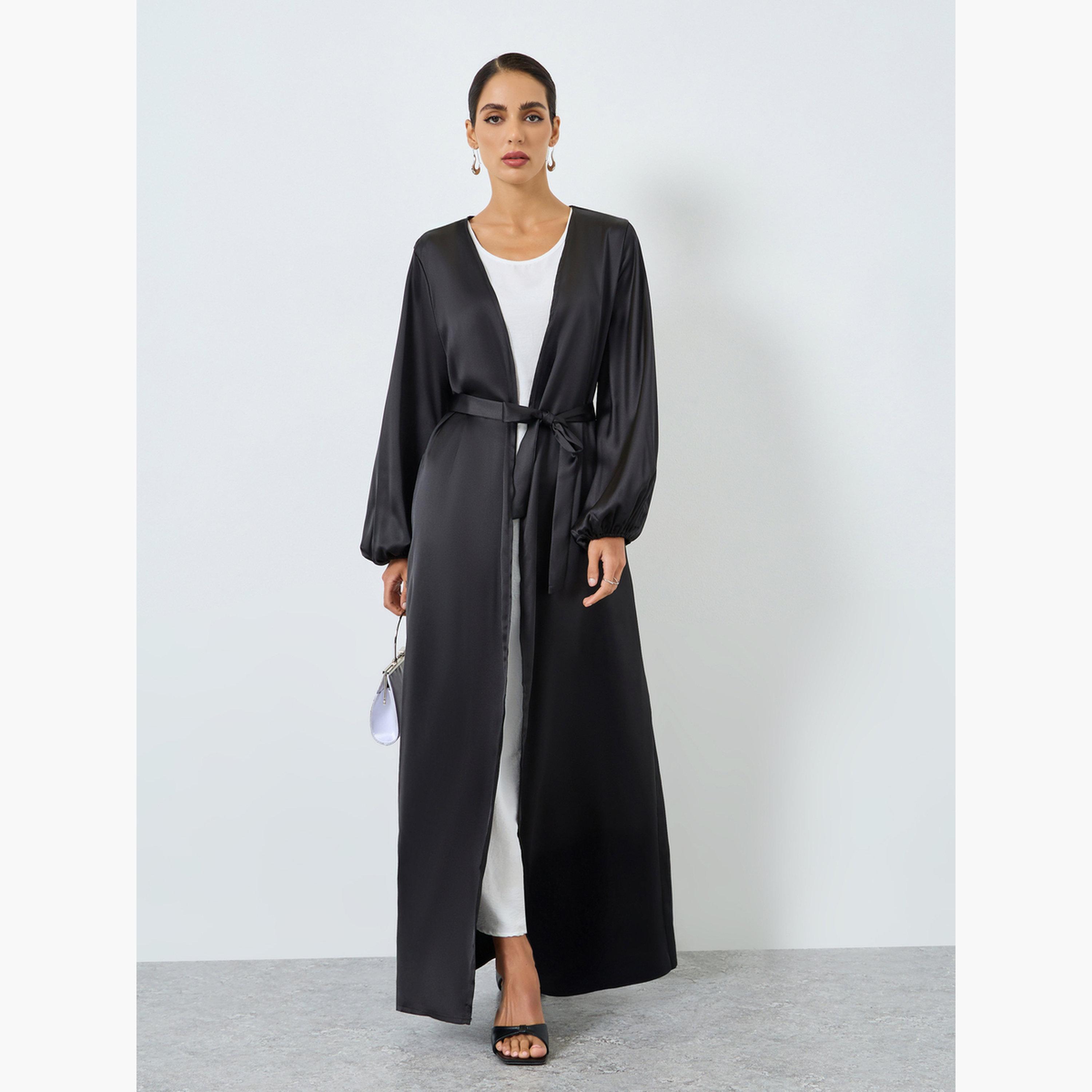 Take Two Women Black Solid Long Sleeve Abaya-women-arabicclothing-abayas-image-1