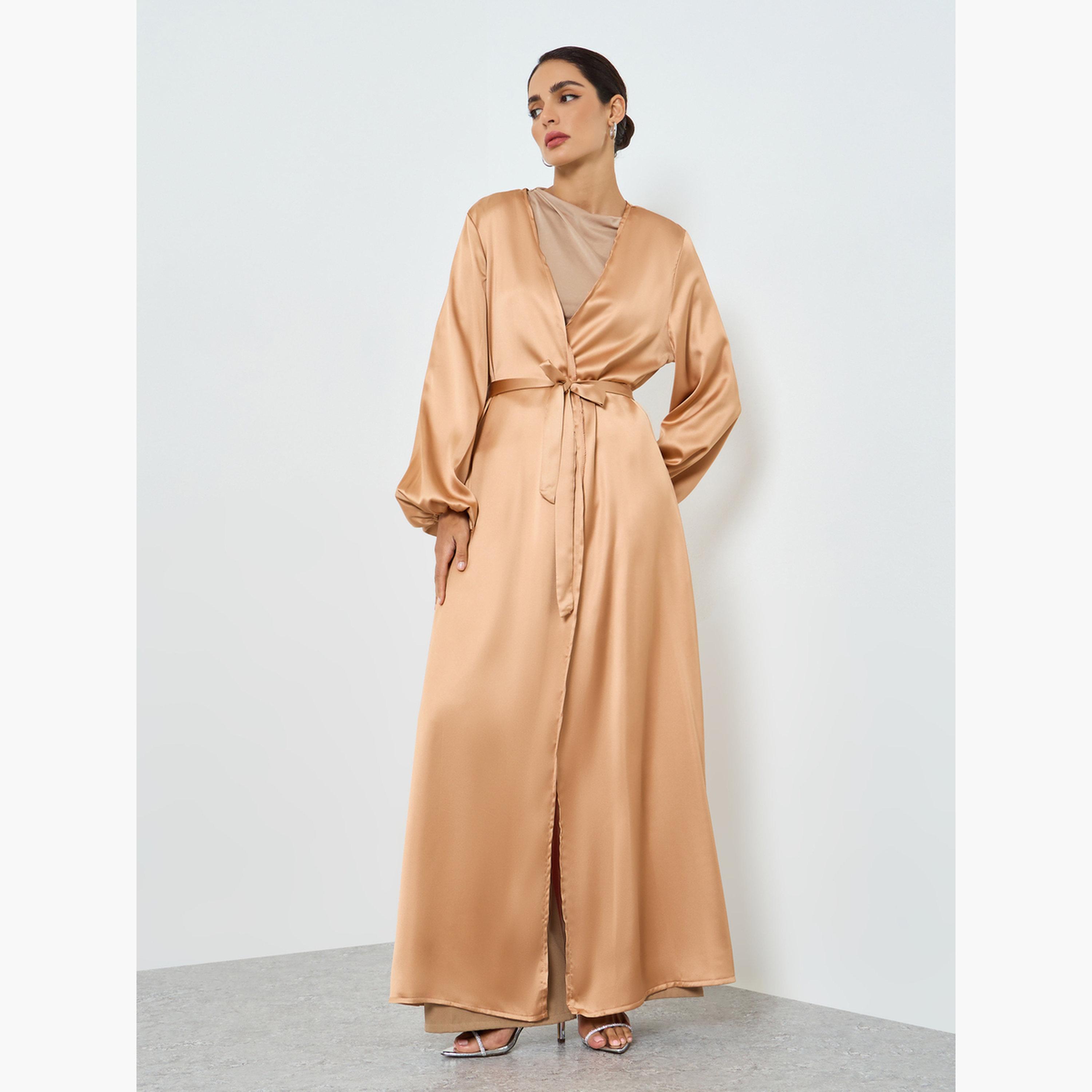 عباية ساتان سادة بأكمام طويلة-women-arabicclothing-abayas-image-1