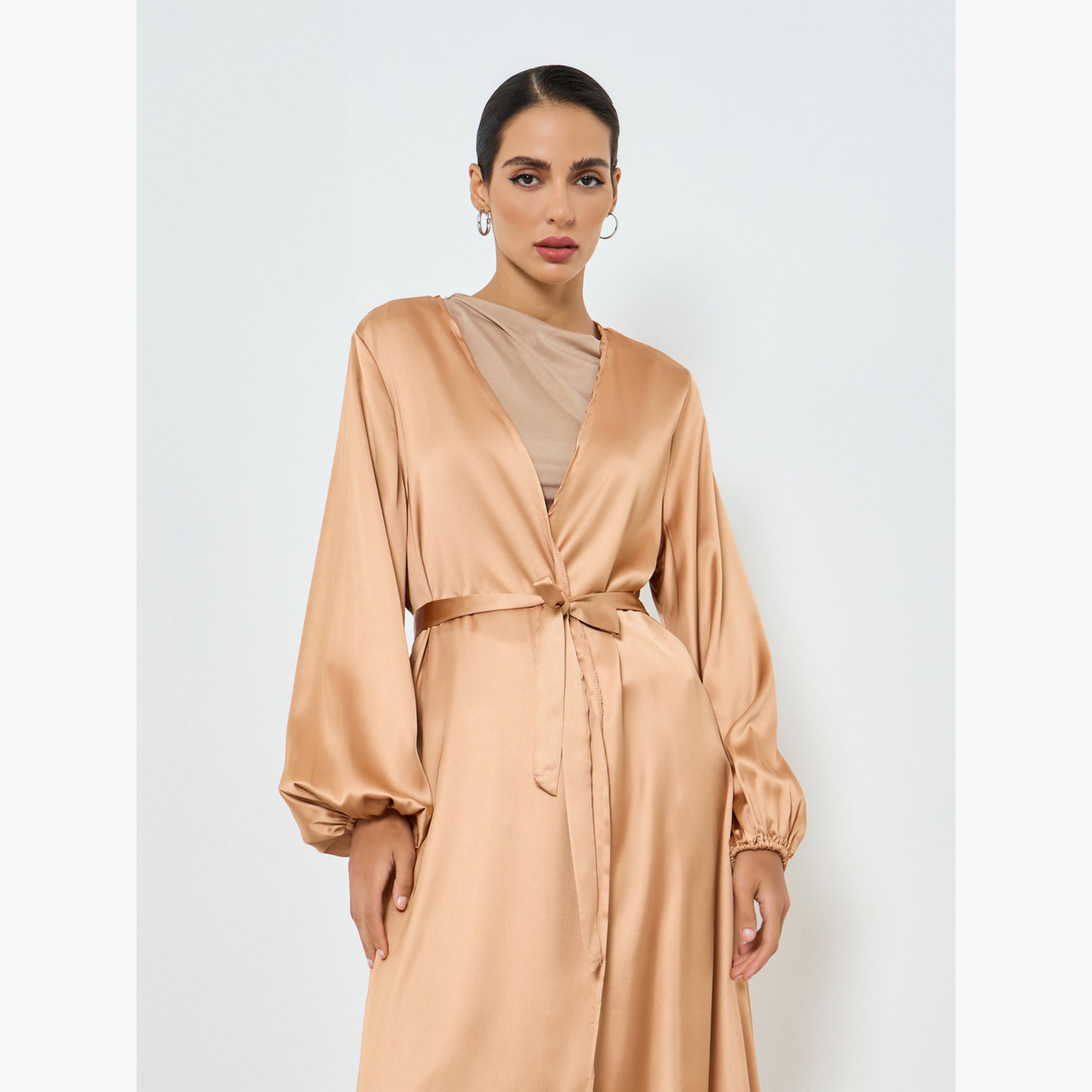 عباية ساتان سادة بأكمام طويلة-women-arabicclothing-abayas-image-2