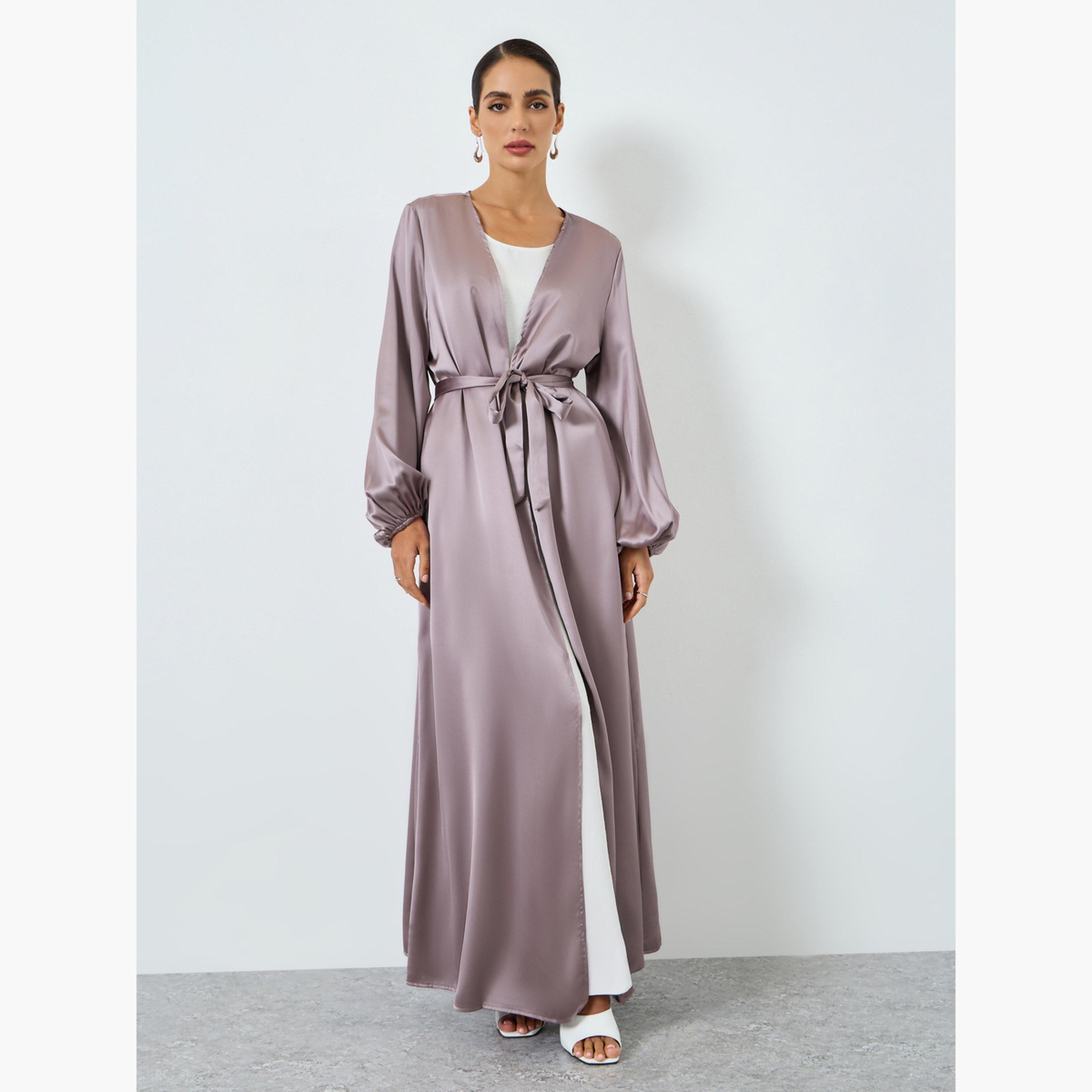 Take Two Women Lilac Solid Long Sleeve Stain Abaya-women-arabicclothing-abayas-image-1