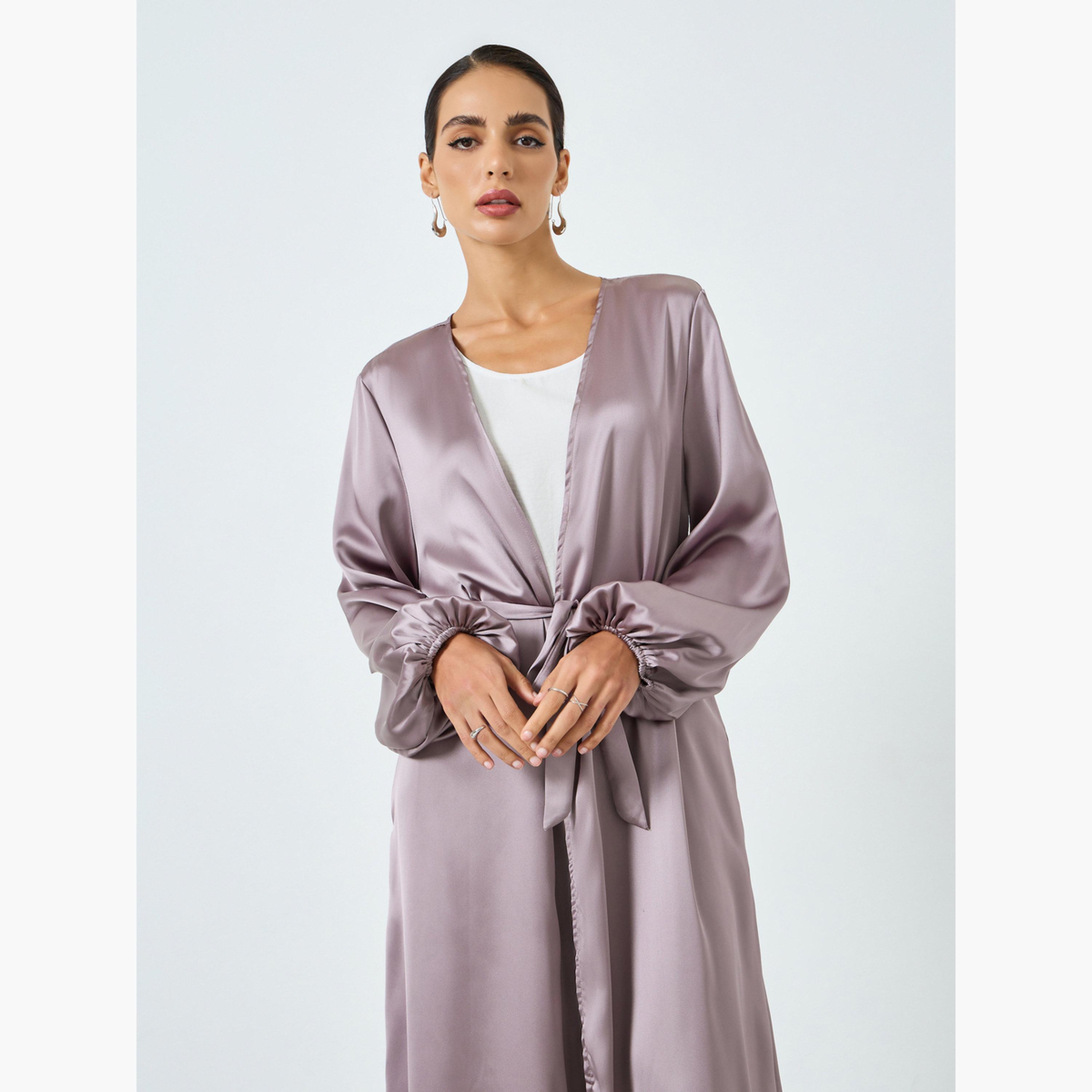 Take Two Women Lilac Solid Long Sleeve Stain Abaya-women-arabicclothing-abayas-image-2