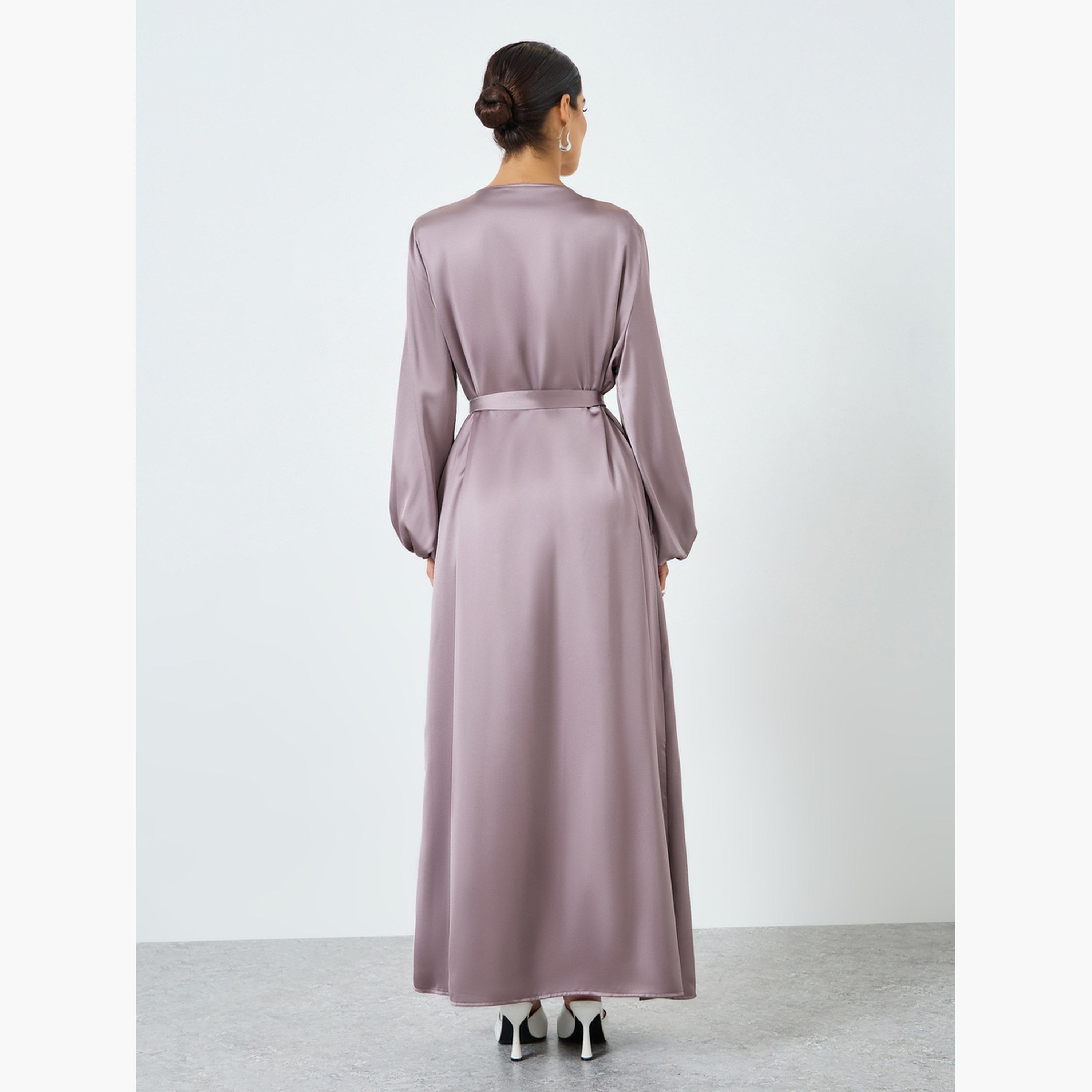 Take Two Women Lilac Solid Long Sleeve Stain Abaya-women-arabicclothing-abayas-image-4