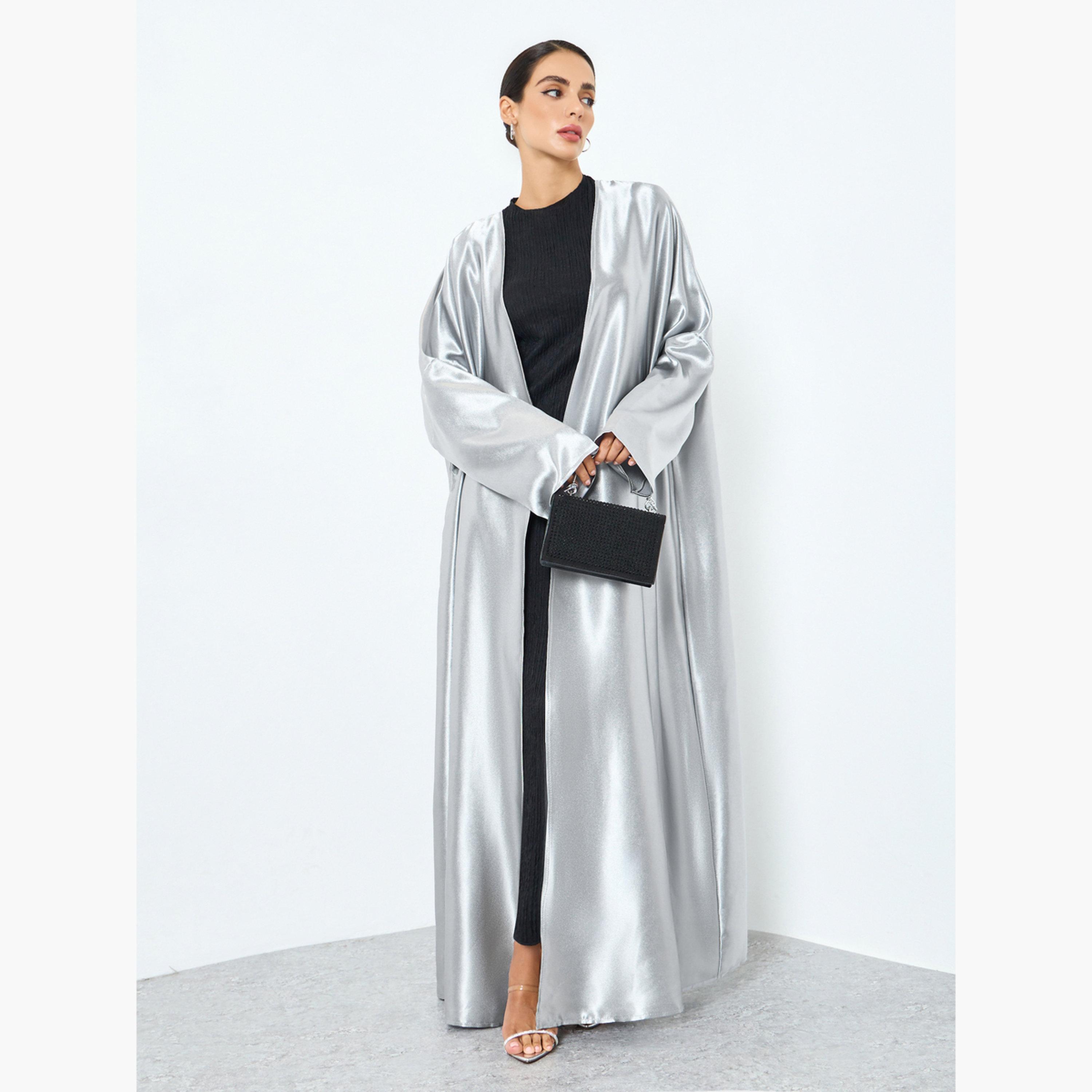 Take Two Women Silver Solid Long Sleeve Abaya-women-arabicclothing-abayas-image-1