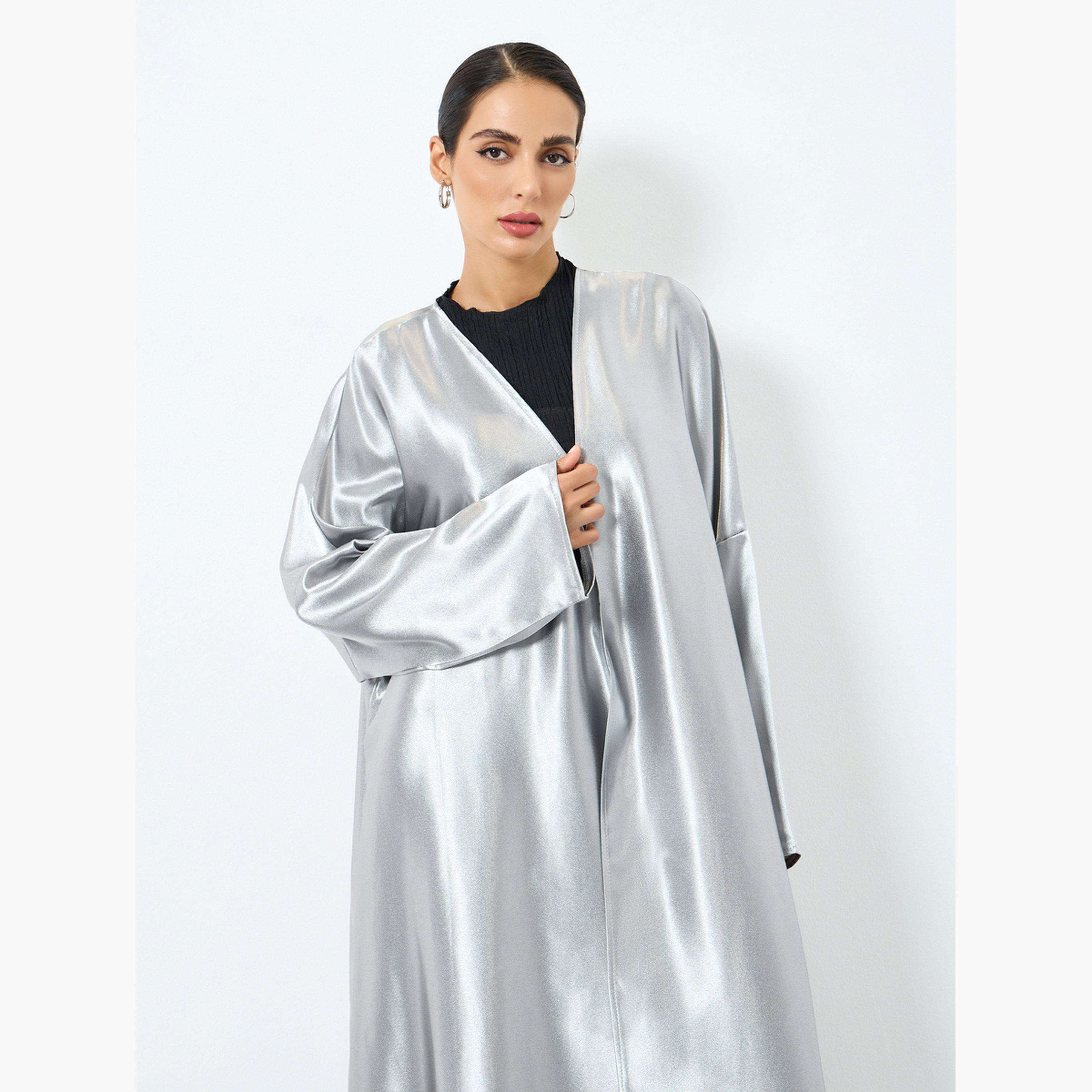 Take Two Women Silver Solid Long Sleeve Abaya-women-arabicclothing-abayas-image-2