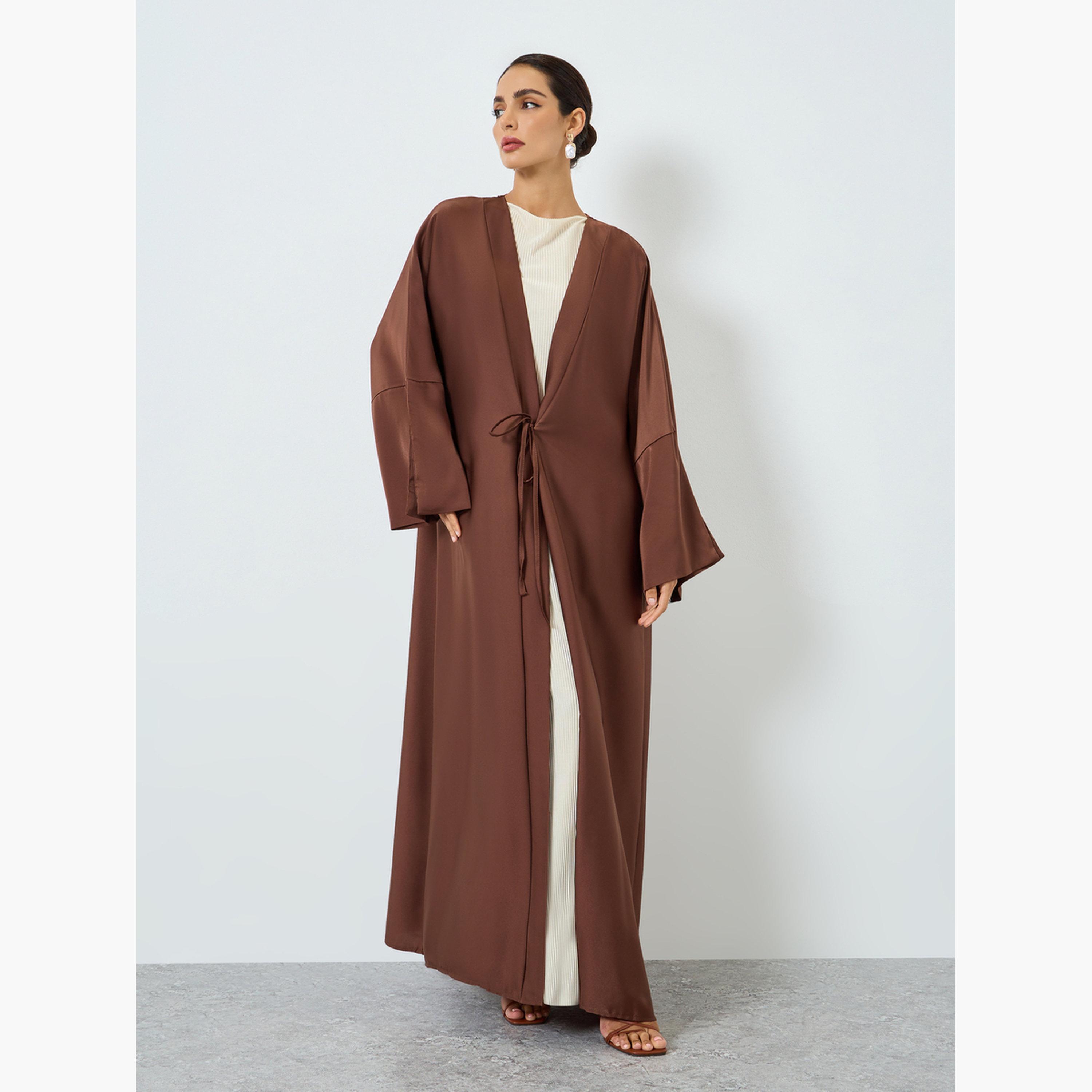 Take Two Women Solid Long Sleeve Stain Abaya-women-arabicclothing-abayas-image-1