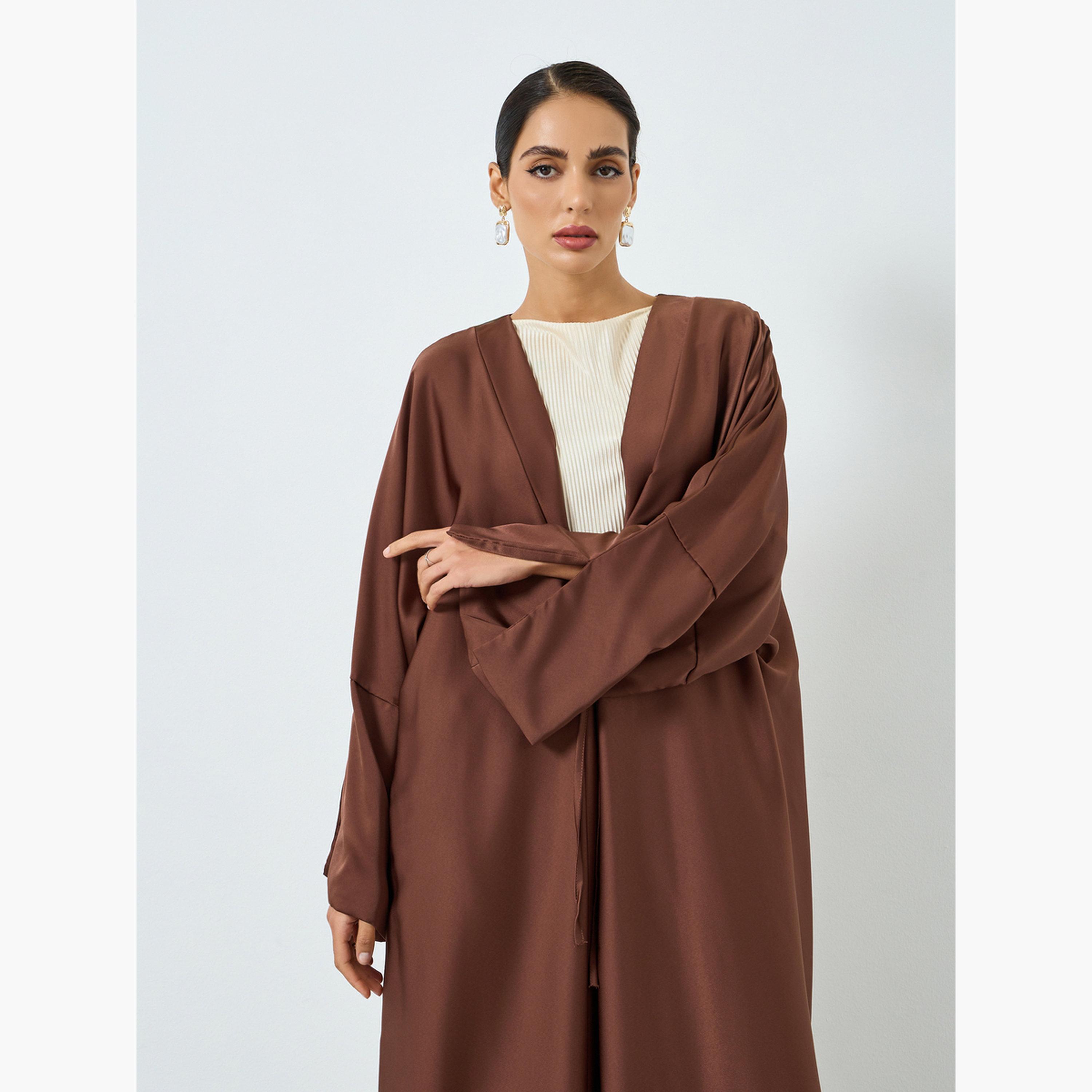 عباية ساتان سادة بأكمام طويلة-women-arabicclothing-abayas-image-2