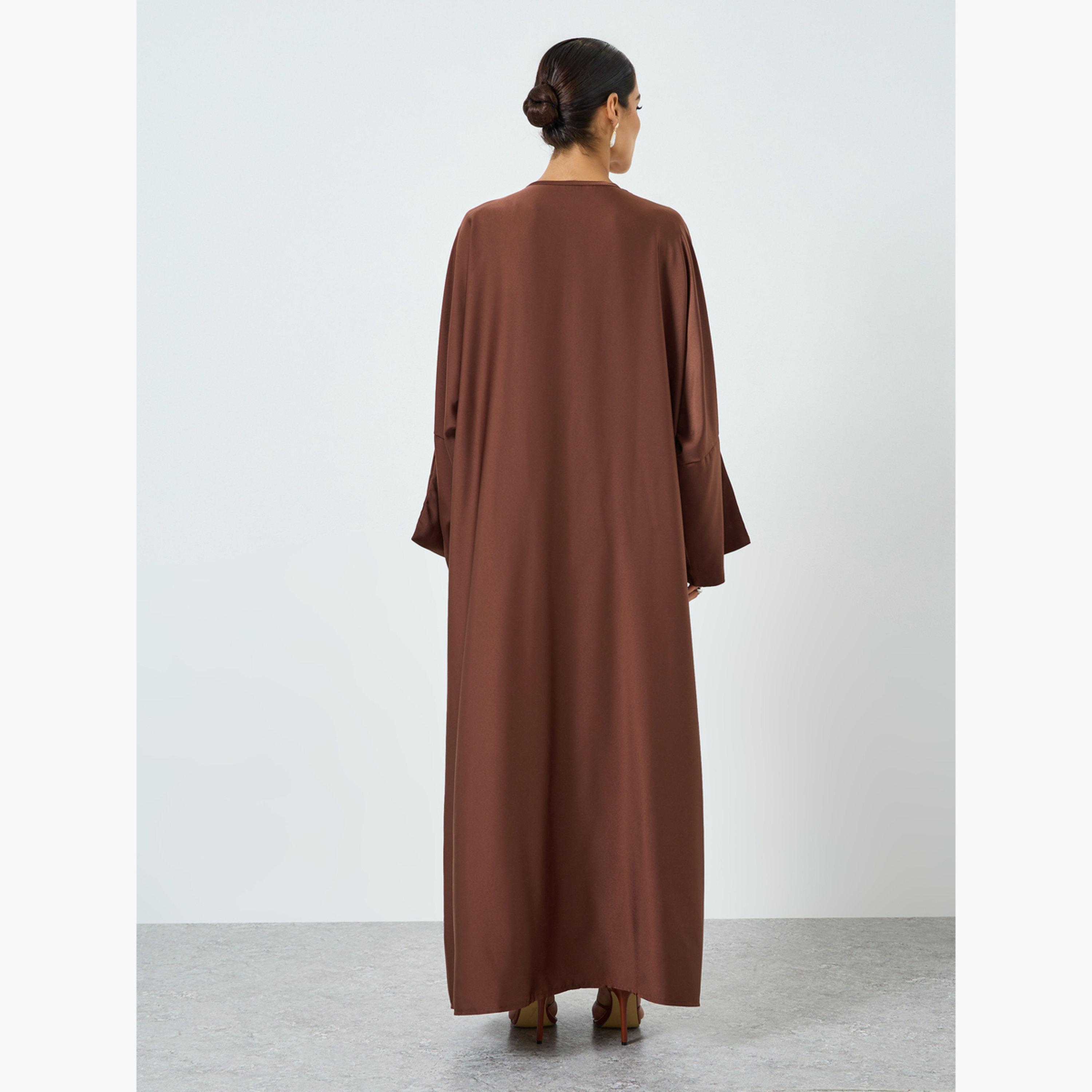 عباية ساتان سادة بأكمام طويلة-women-arabicclothing-abayas-image-4