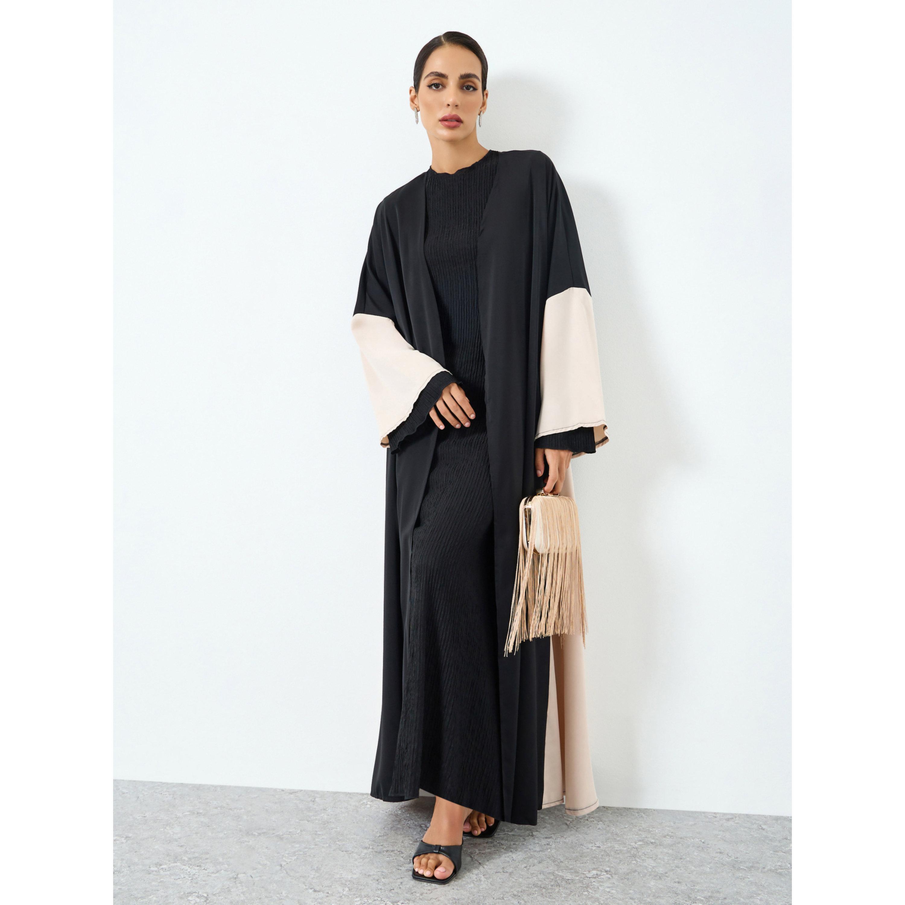 عباية بأكمام طويلة وتصميم ألوان متباينة-women-arabicclothing-abayas-image-1