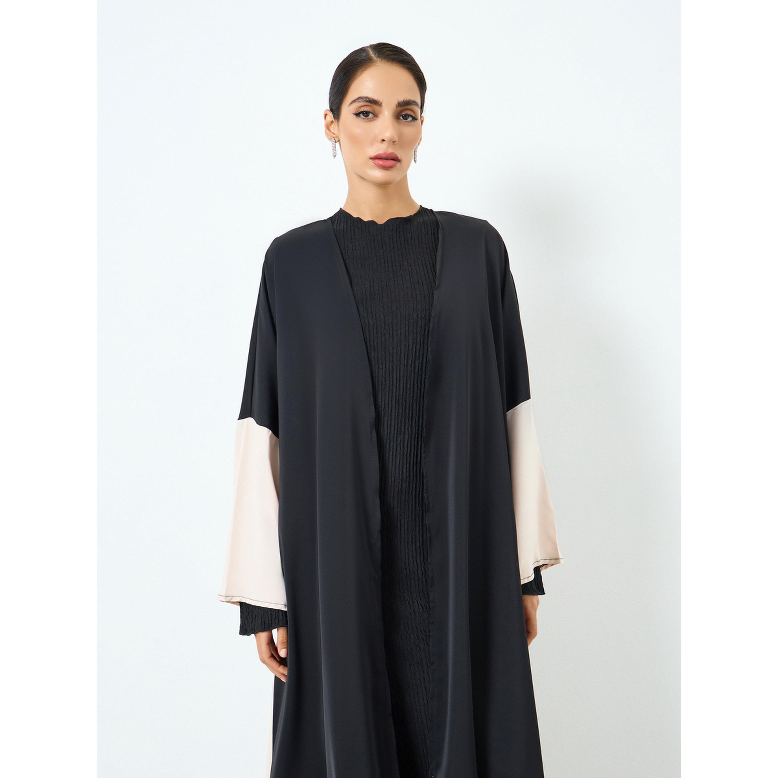 Take Two Women Contrast Color Block Long Sleeve Abaya-women-arabicclothing-abayas-image-2