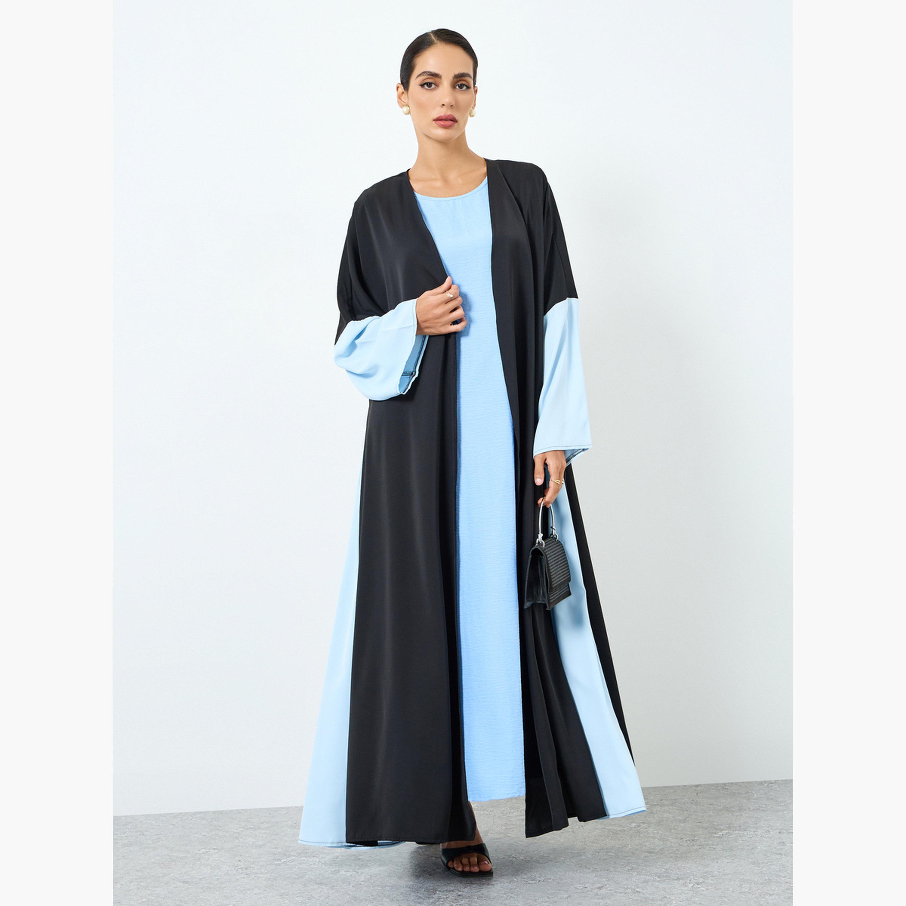 Take Two Women Color Block Contrast Long Sleeve Abaya-women-arabicclothing-abayas-image-1
