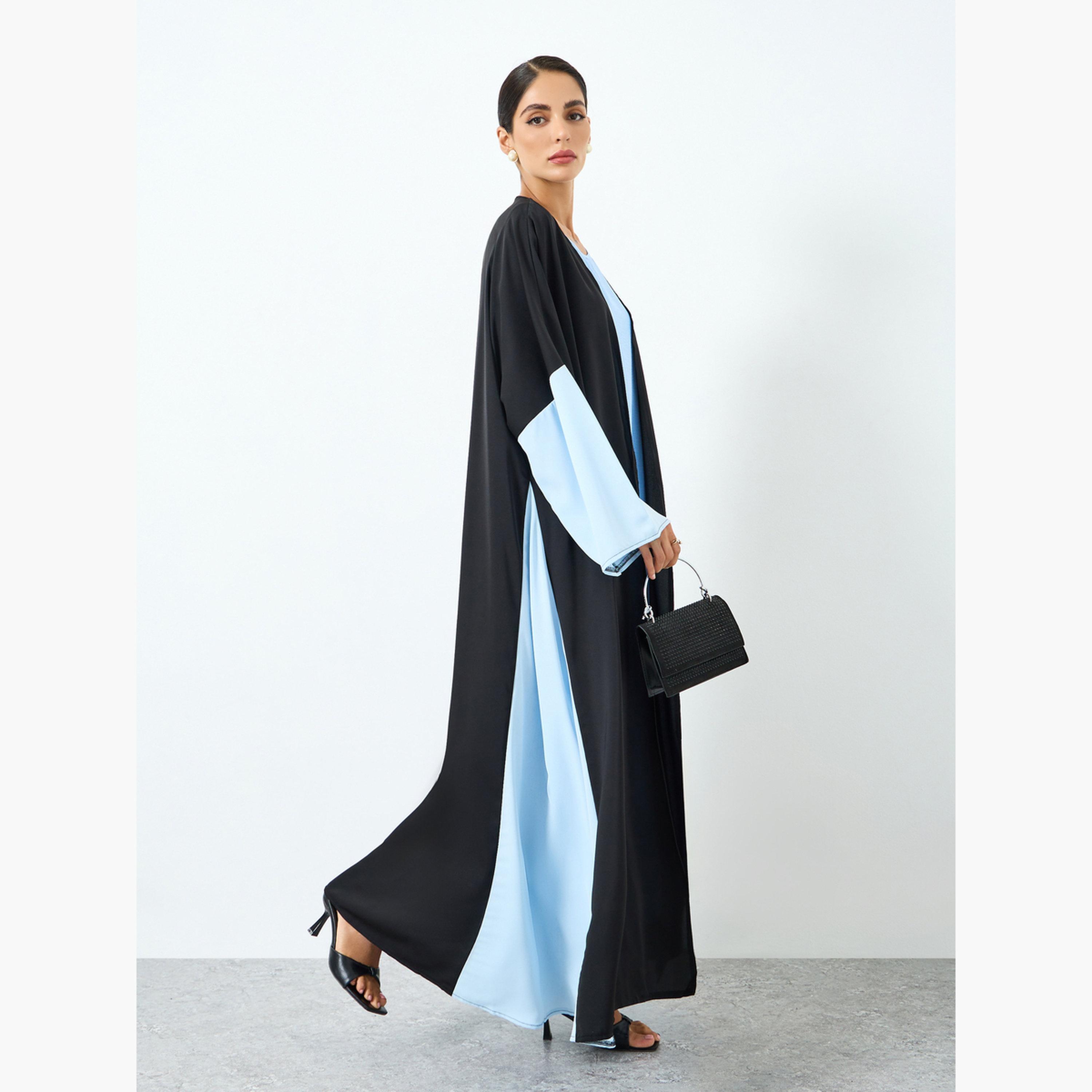 عباية بأكمام طويلة وتصميم ألوان متباينة-women-arabicclothing-abayas-image-3